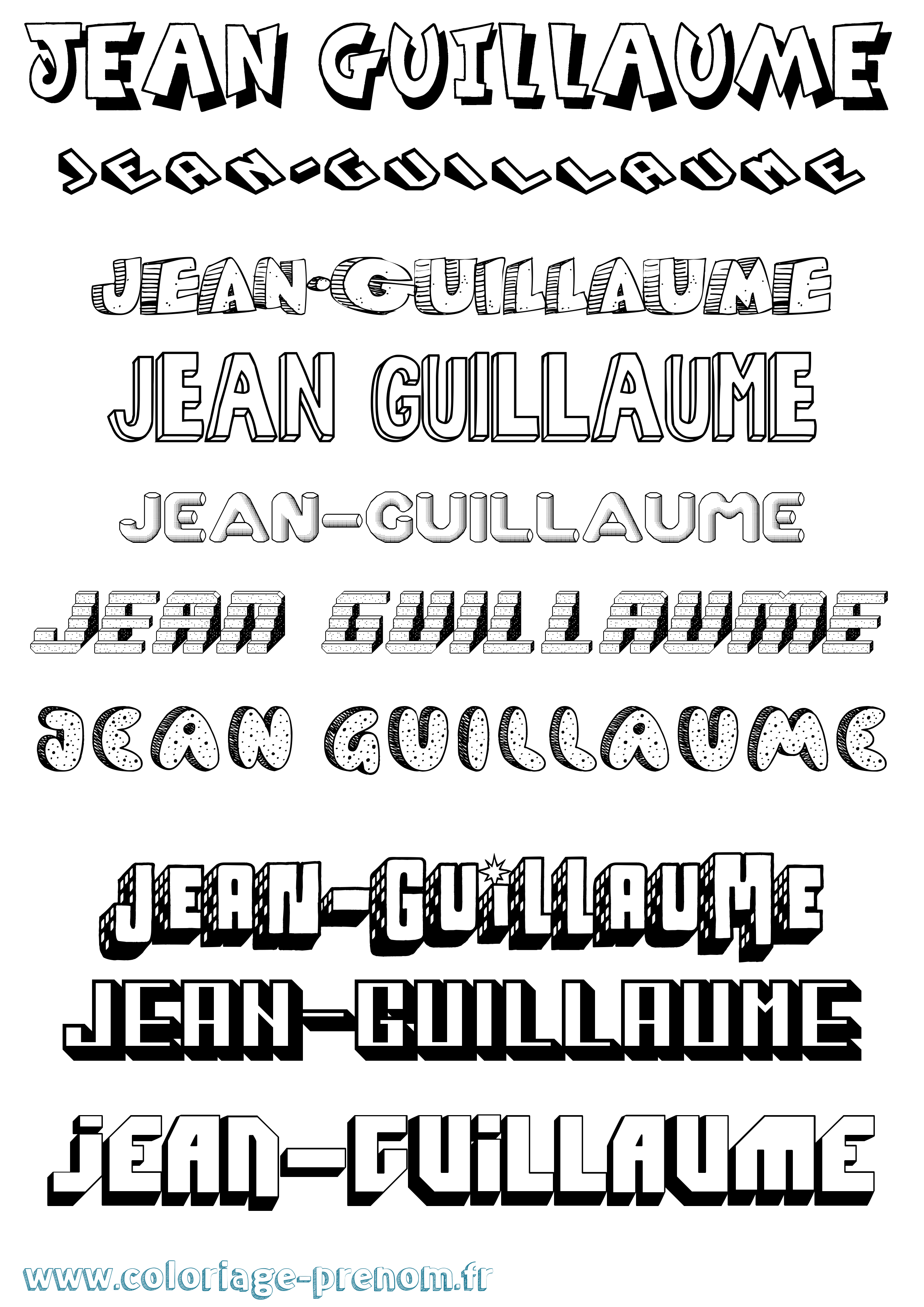 Coloriage Jean-Guillaume Effet 3D Coloriage prénom Jean-Guillaume Effet 3D
