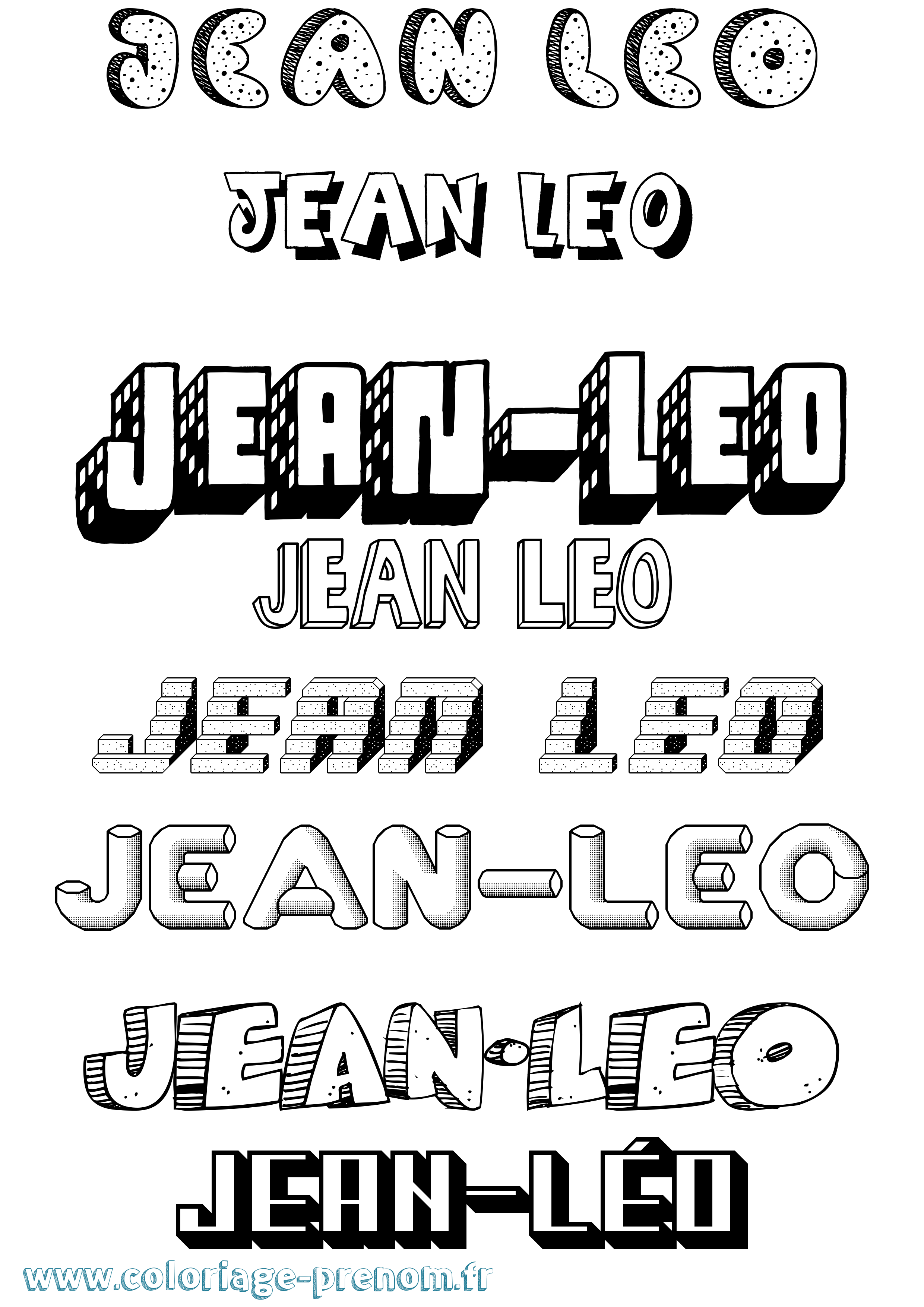 Coloriage Jean-Léo Effet 3D Coloriage prénom Jean-Léo Effet 3D