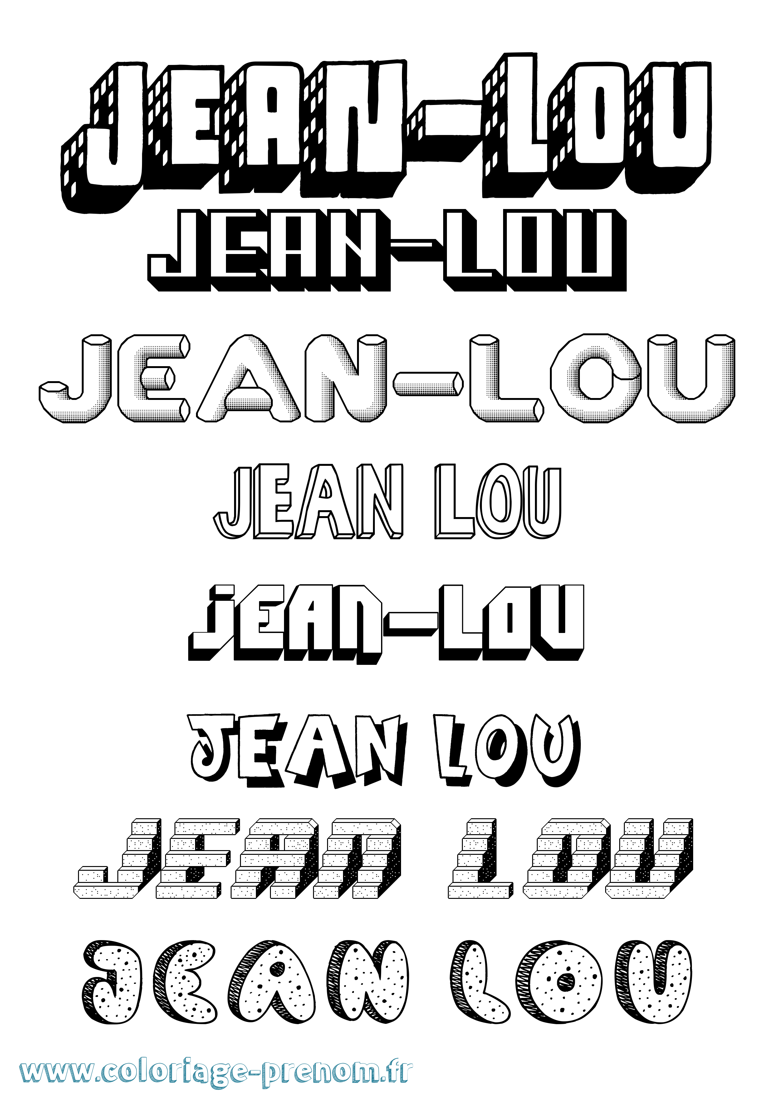 Coloriage Jean-Lou Effet 3D Coloriage prénom Jean-Lou Effet 3D