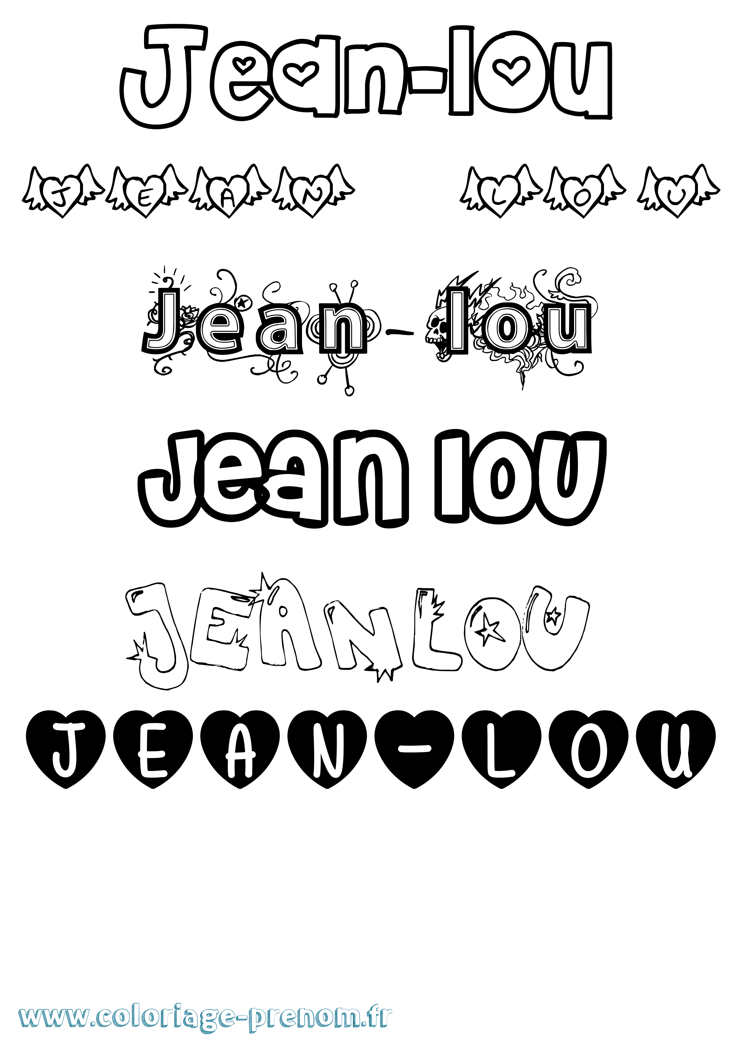 Coloriage Jean-Lou Girly Coloriage prénom Jean-Lou Girly