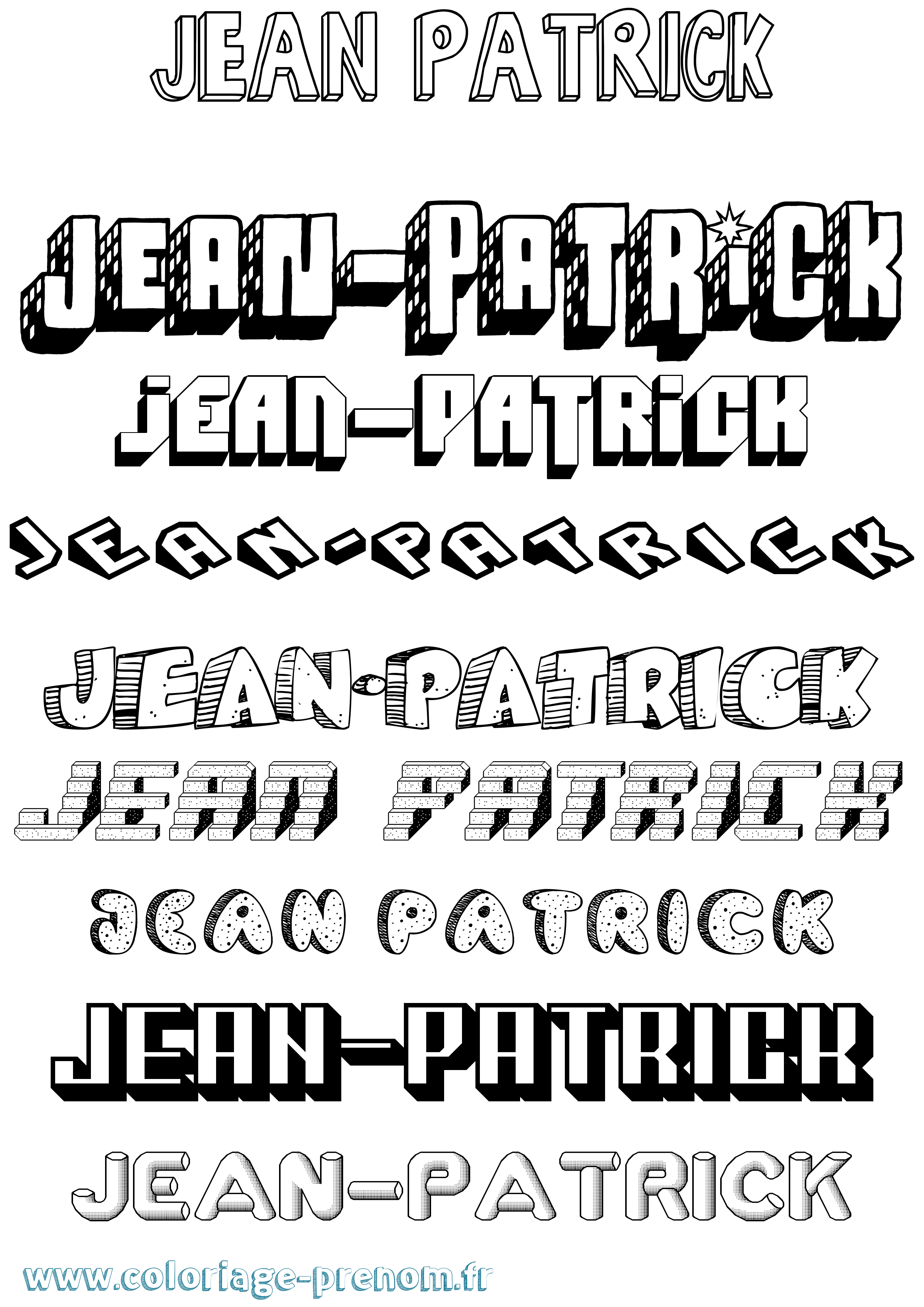 Coloriage Jean-Patrick Effet 3D Coloriage prénom Jean-Patrick Effet 3D