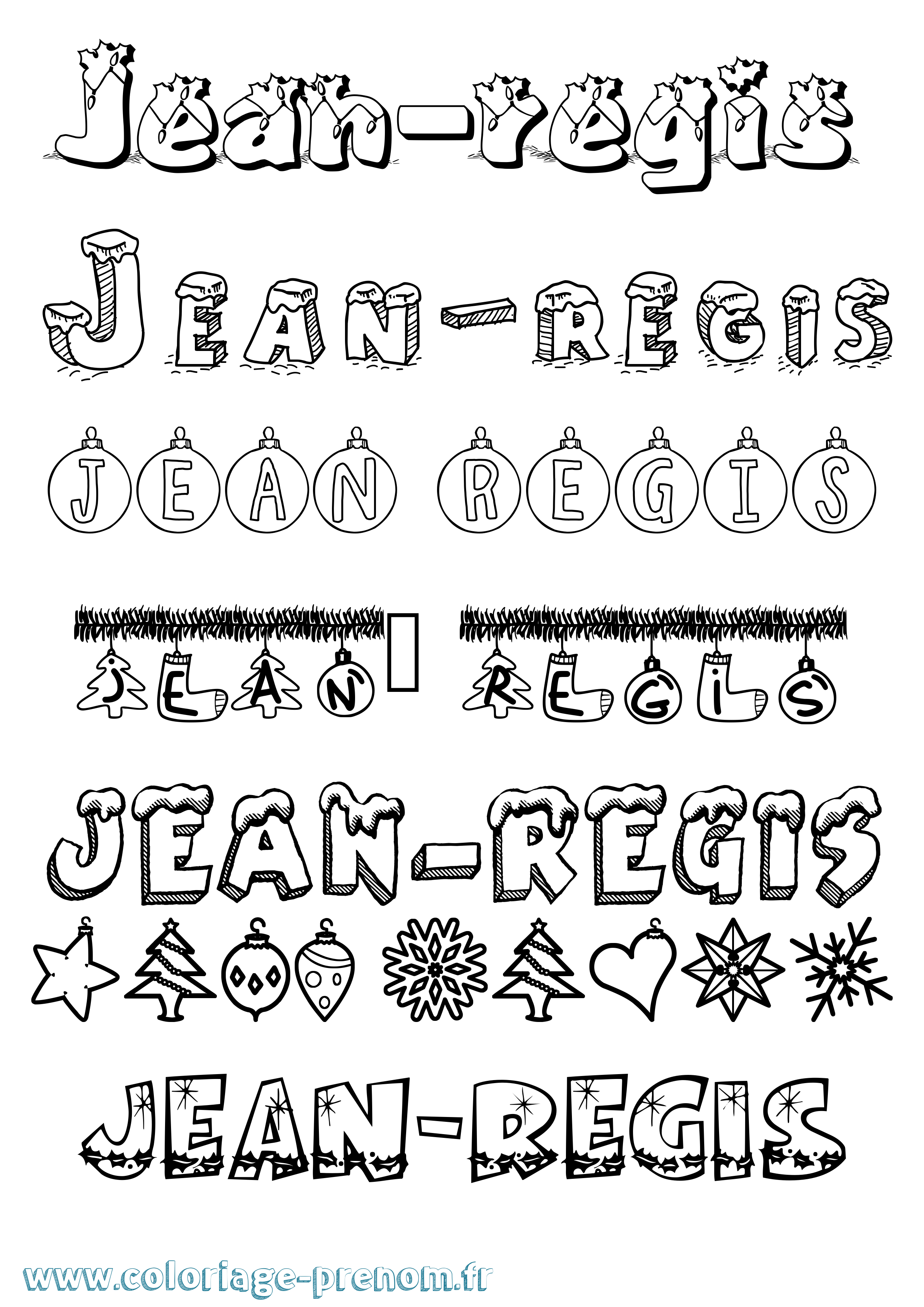 Coloriage Jean-Regis Noël Coloriage prénom Jean-Regis Noël