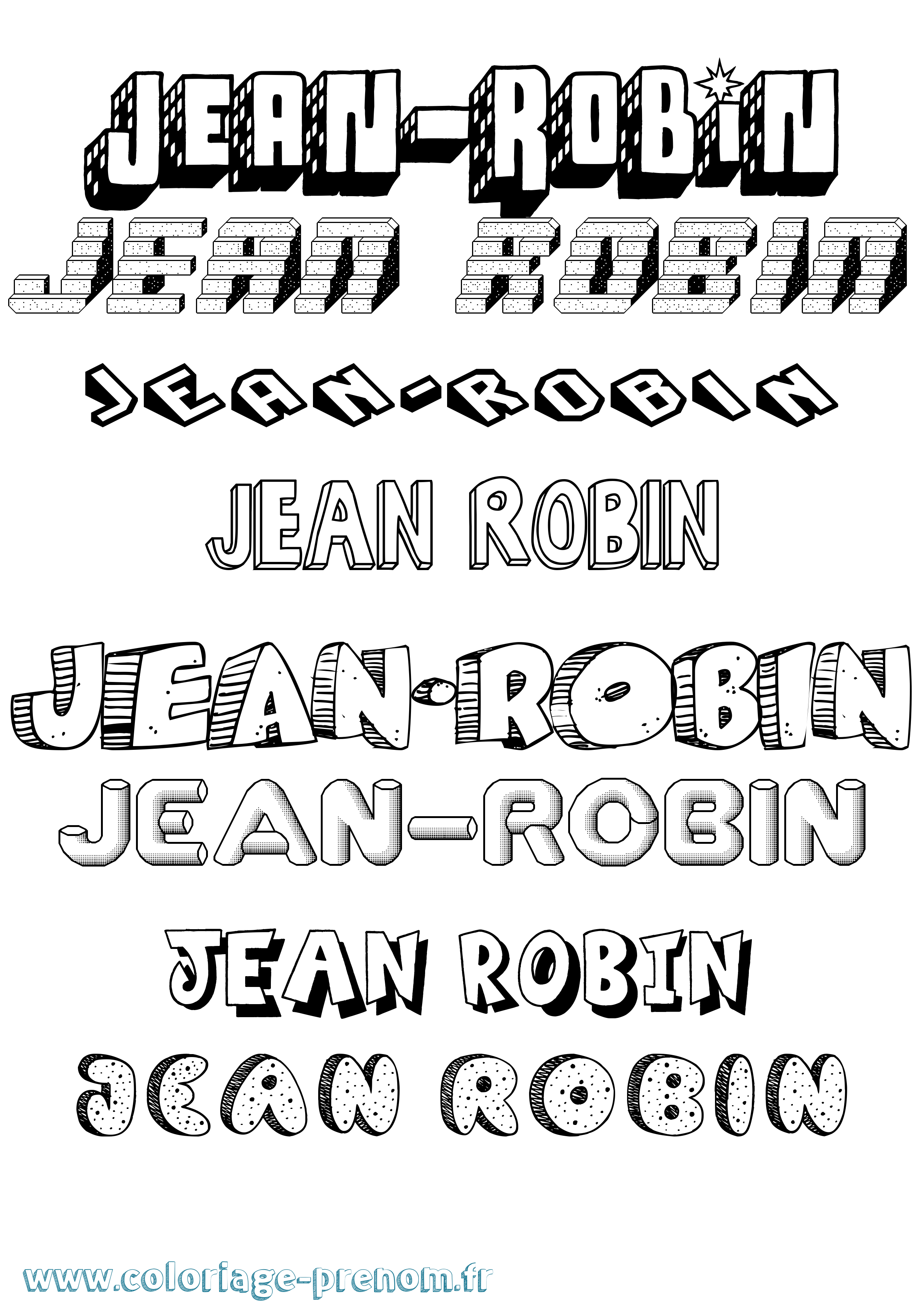 Coloriage Jean-Robin Effet 3D Coloriage prénom Jean-Robin Effet 3D