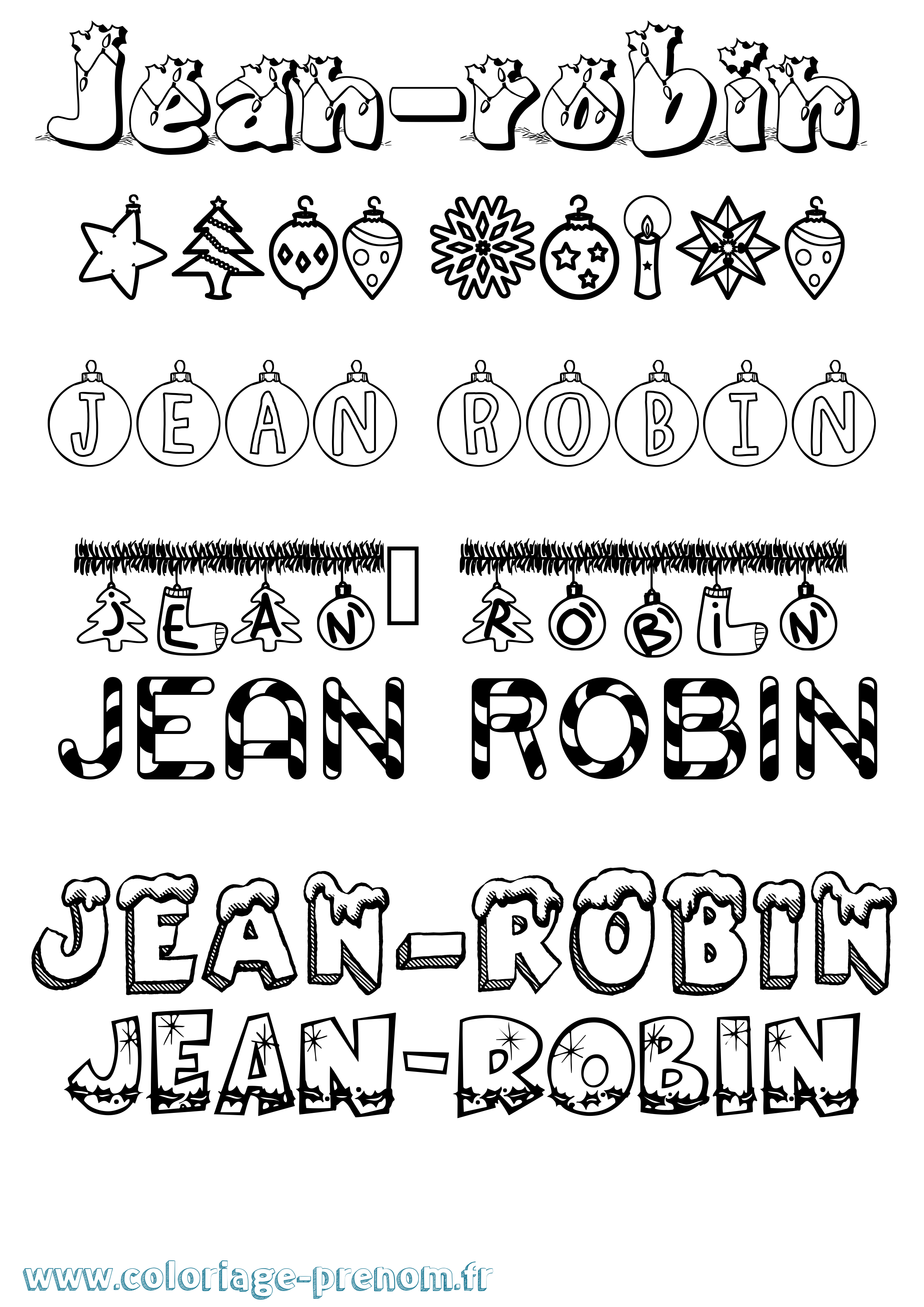 Coloriage Jean-Robin Noël Coloriage prénom Jean-Robin Noël