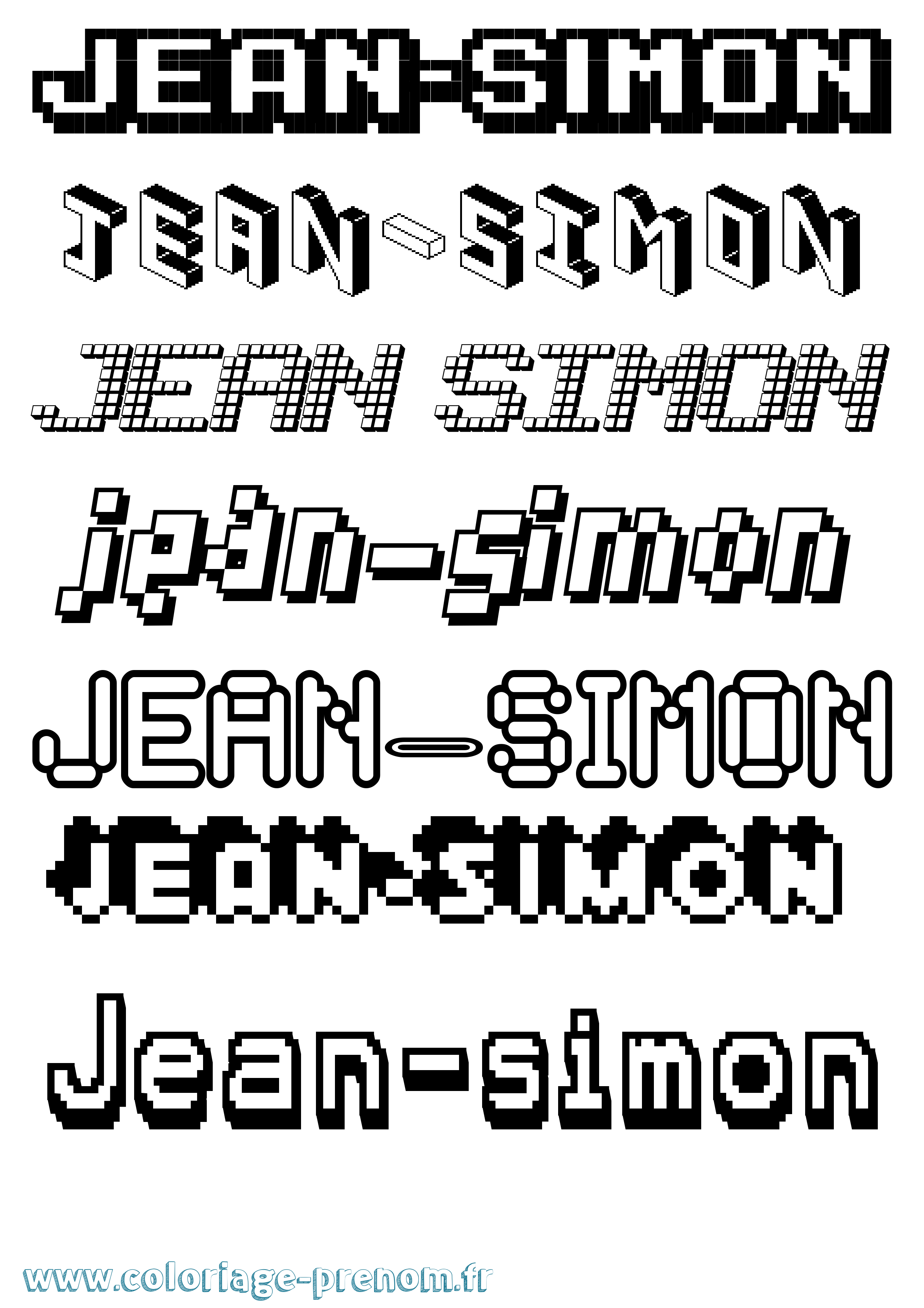 Coloriage Jean-Simon Pixel Coloriage prénom Jean-Simon Pixel