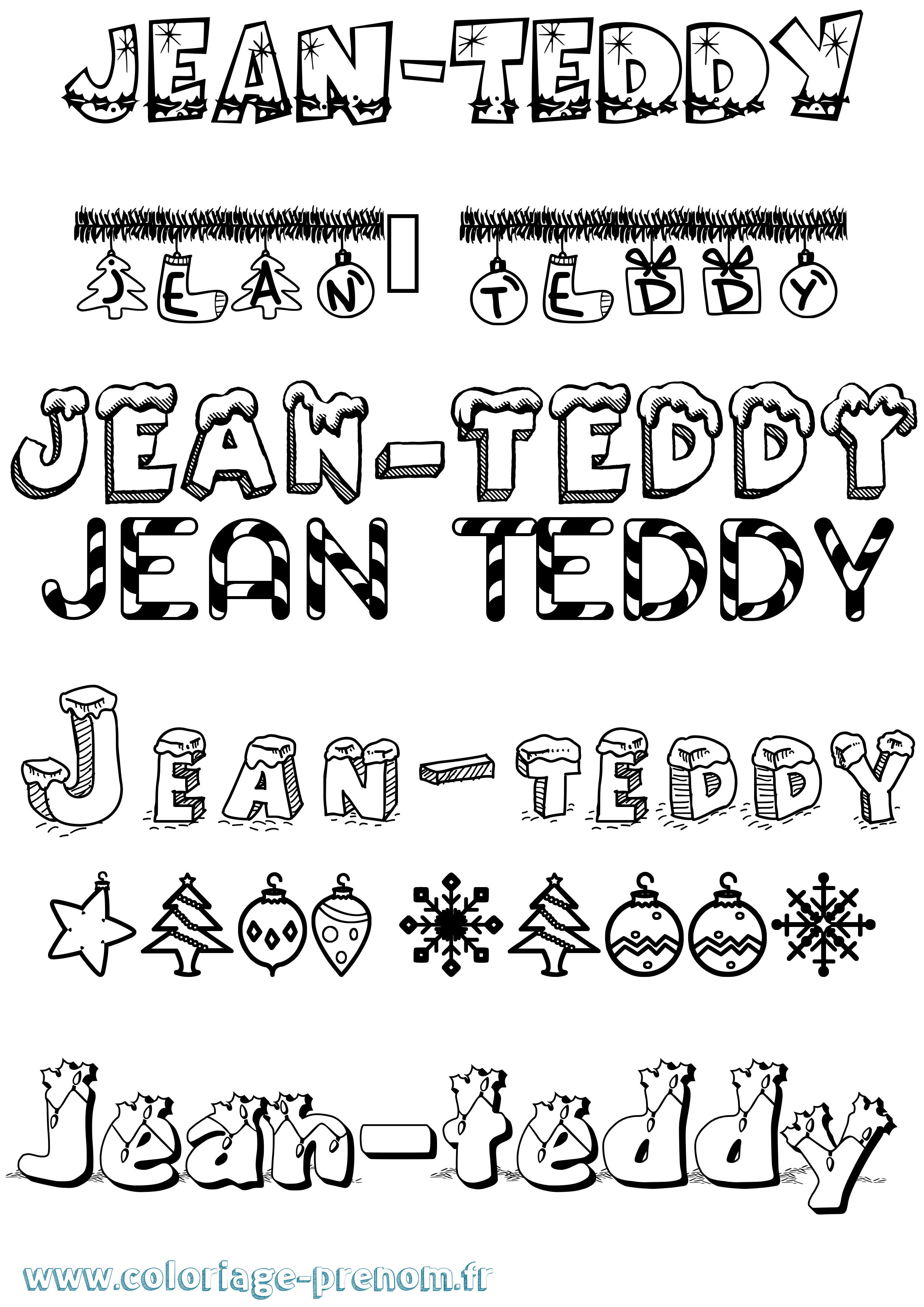 Coloriage Jean-Teddy Noël Coloriage prénom Jean-Teddy Noël