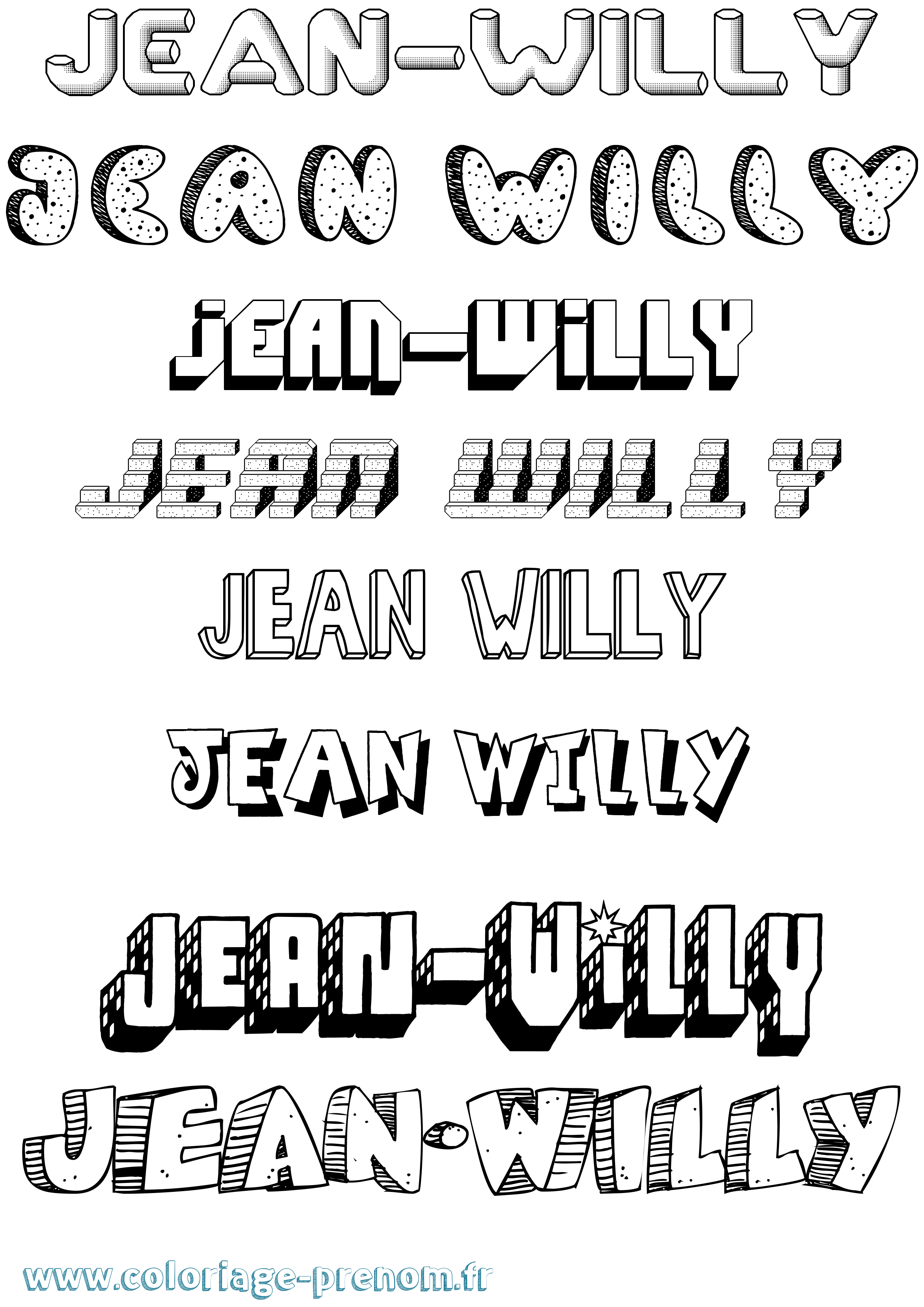 Coloriage Jean-Willy Effet 3D Coloriage prénom Jean-Willy Effet 3D