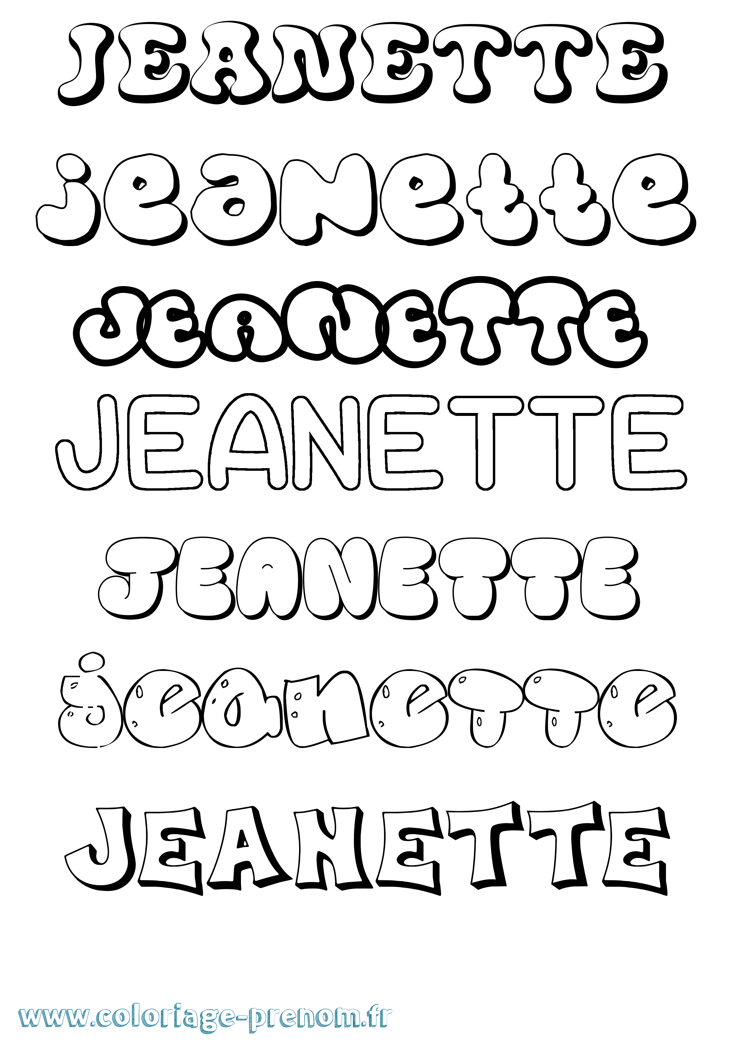 Coloriage Jeanette Bubble Coloriage prénom Jeanette Bubble