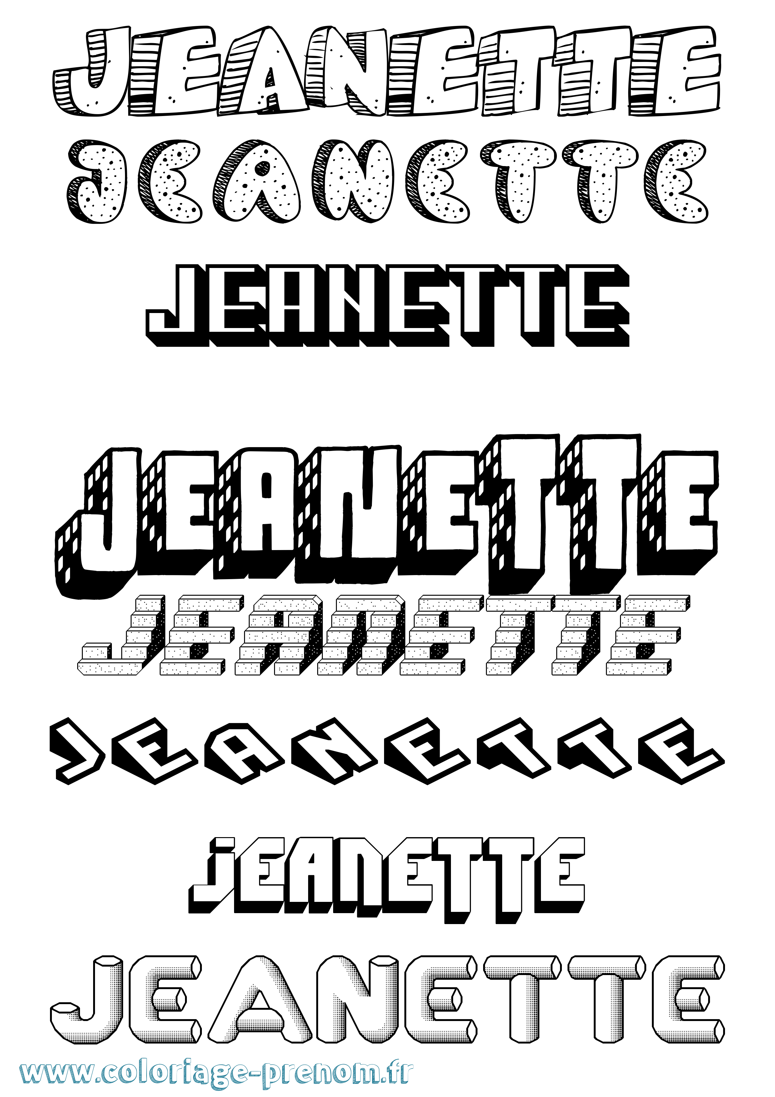 Coloriage Jeanette Effet 3D Coloriage prénom Jeanette Effet 3D