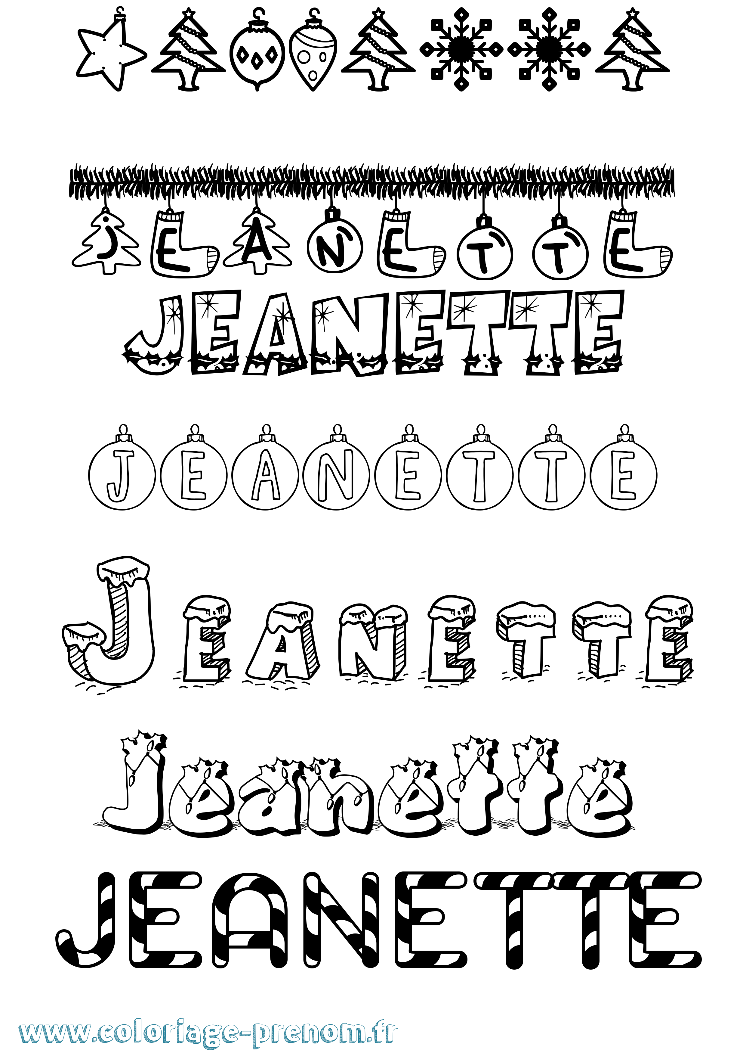 Coloriage Jeanette Noël Coloriage prénom Jeanette Noël