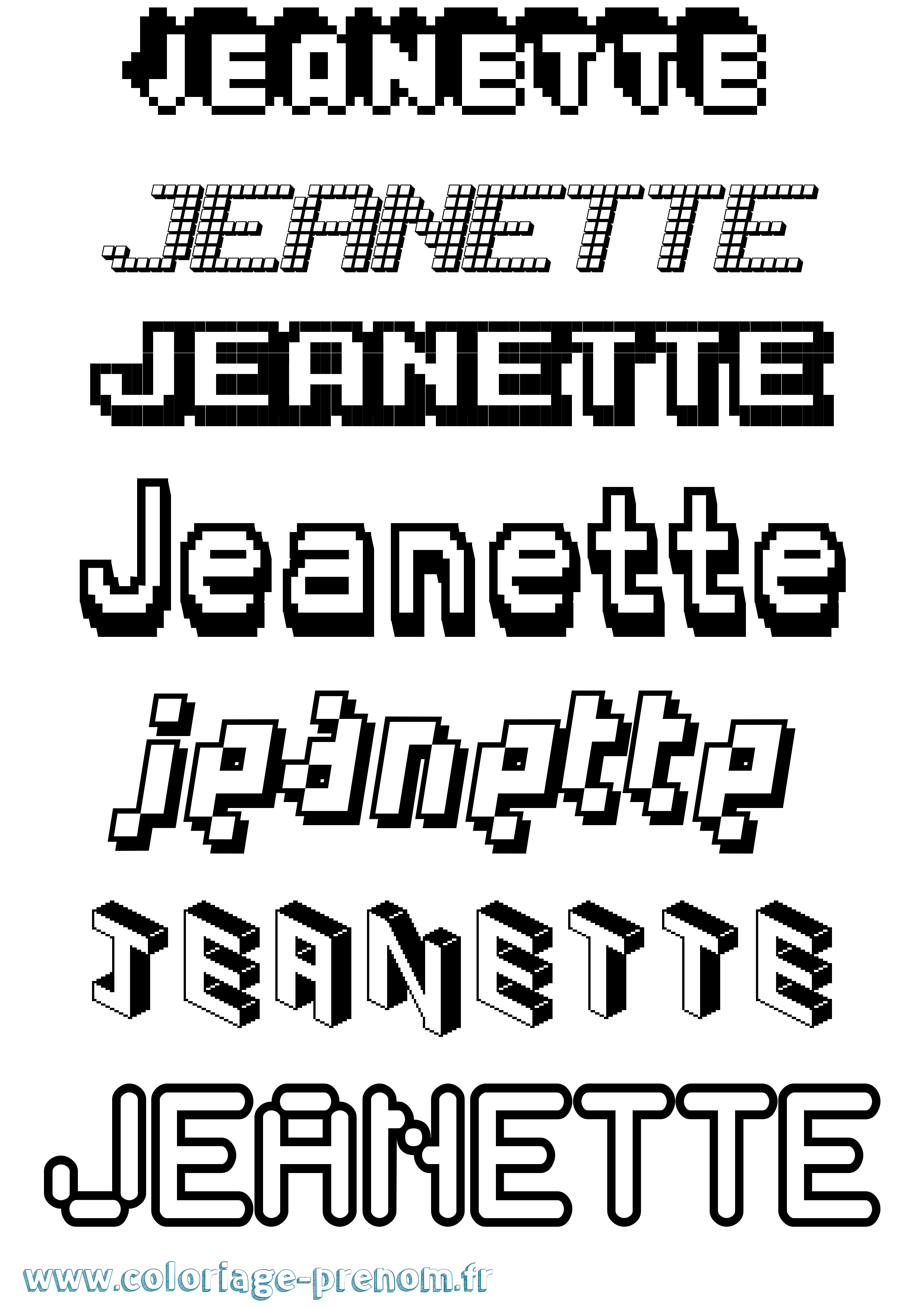 Coloriage Jeanette Pixel Coloriage prénom Jeanette Pixel