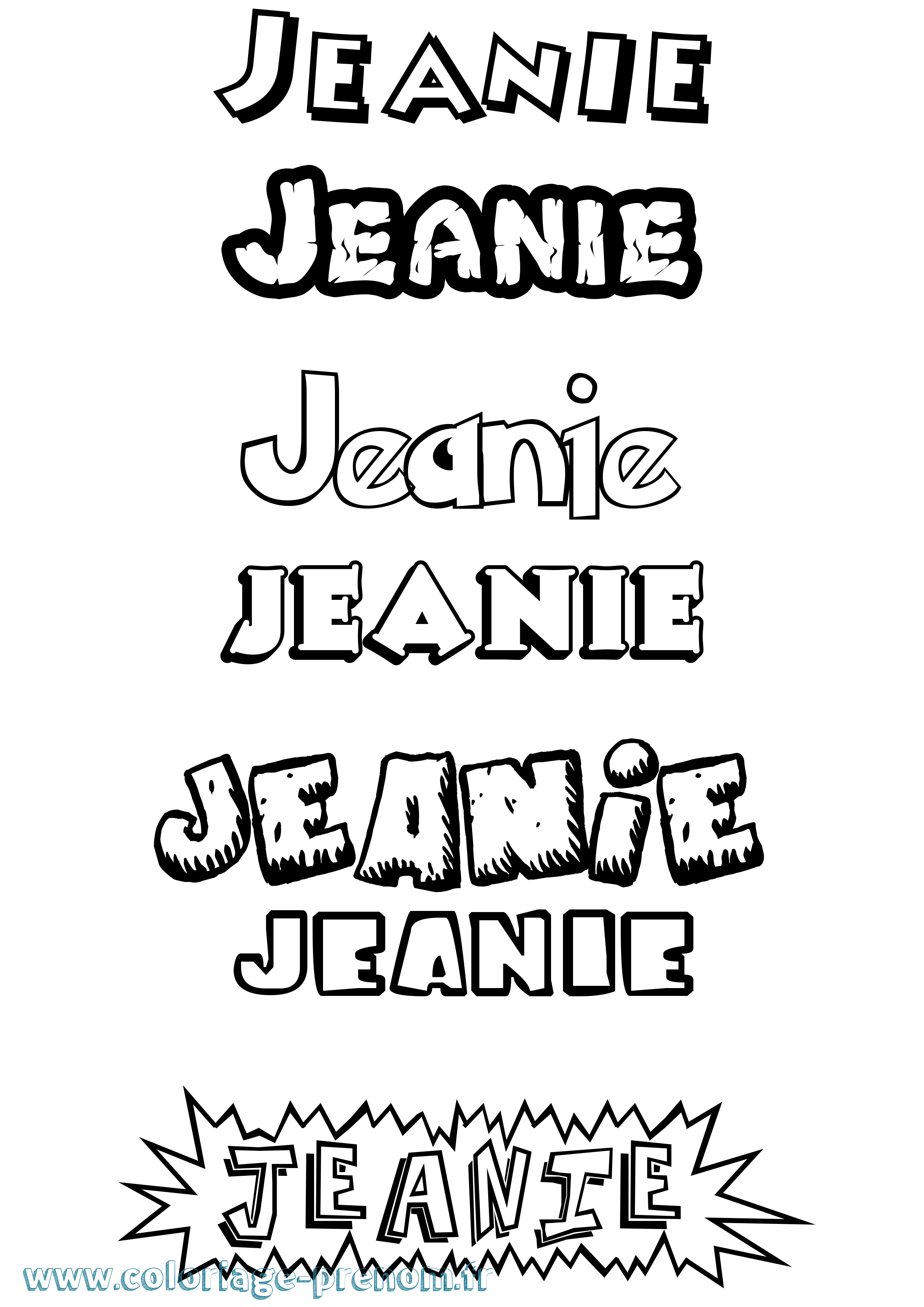 Coloriage Jeanie Dessin Animé Coloriage prénom Jeanie Dessin Animé