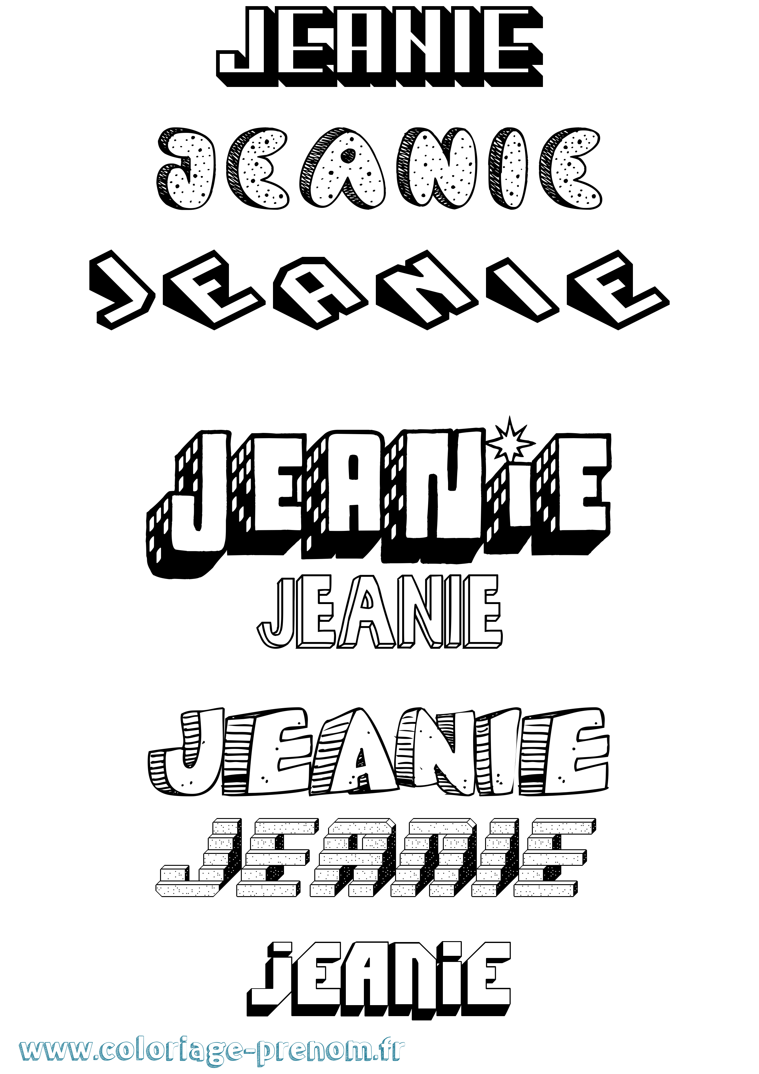 Coloriage Jeanie Effet 3D Coloriage prénom Jeanie Effet 3D