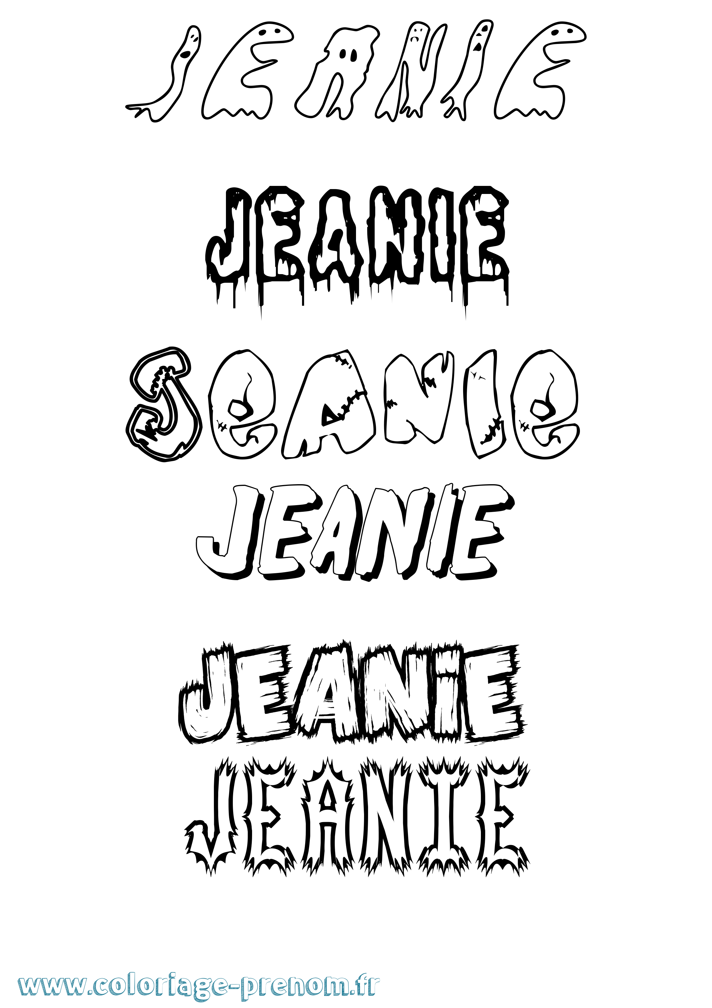 Coloriage Jeanie Frisson Coloriage prénom Jeanie Frisson