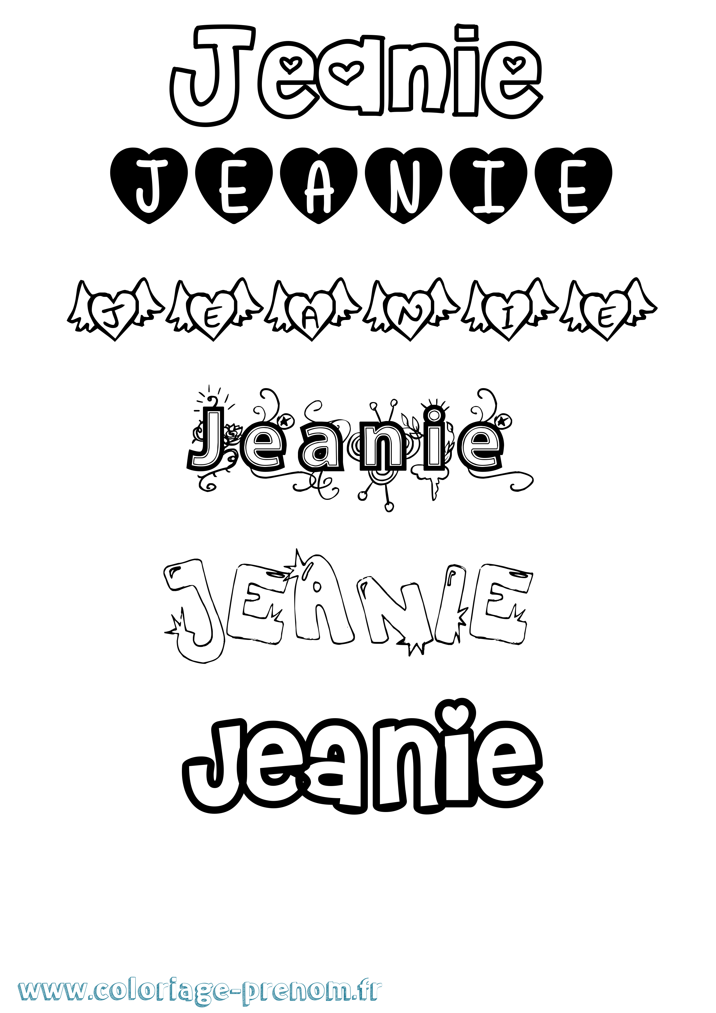 Coloriage Jeanie Girly Coloriage prénom Jeanie Girly