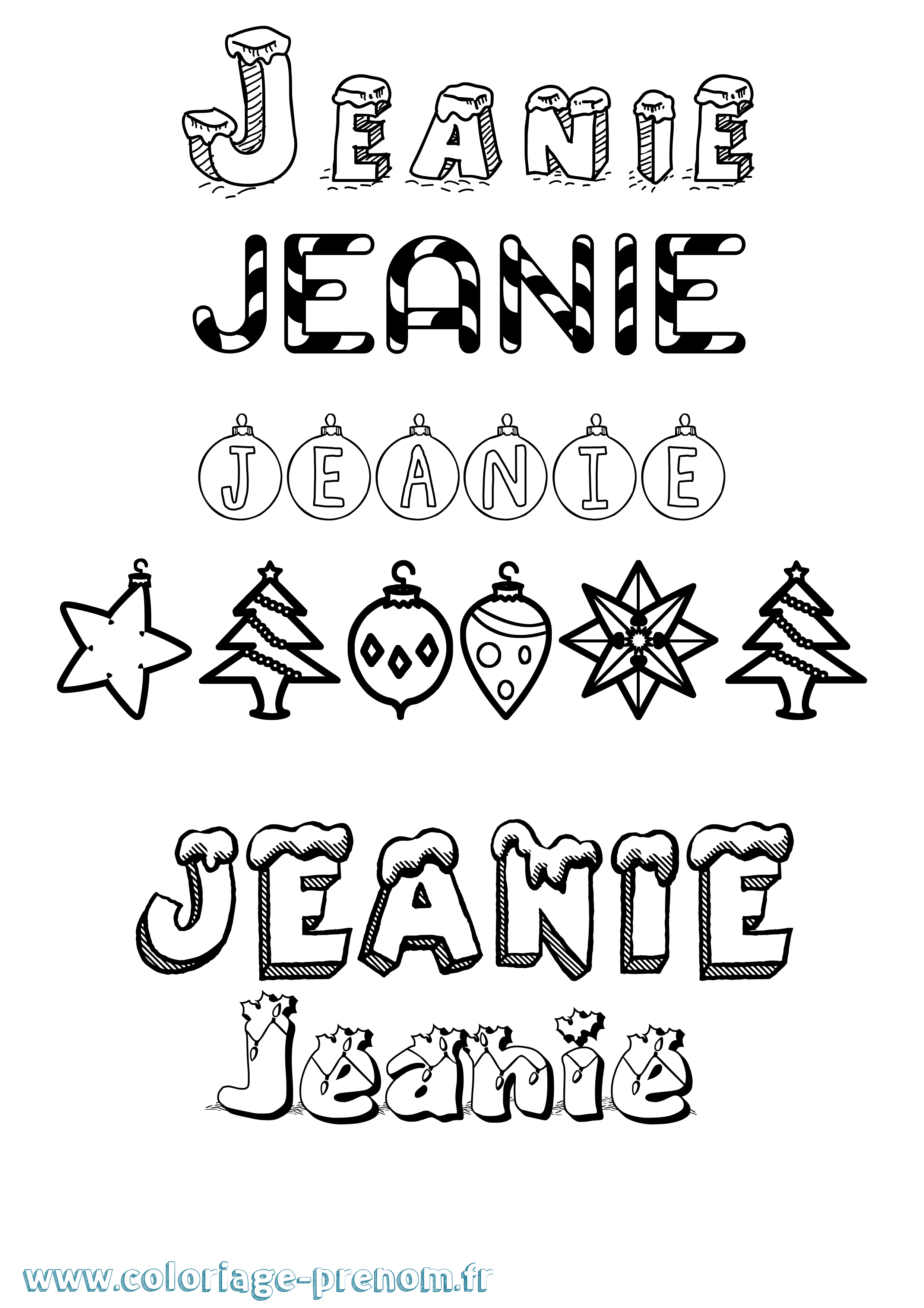 Coloriage Jeanie Noël Coloriage prénom Jeanie Noël