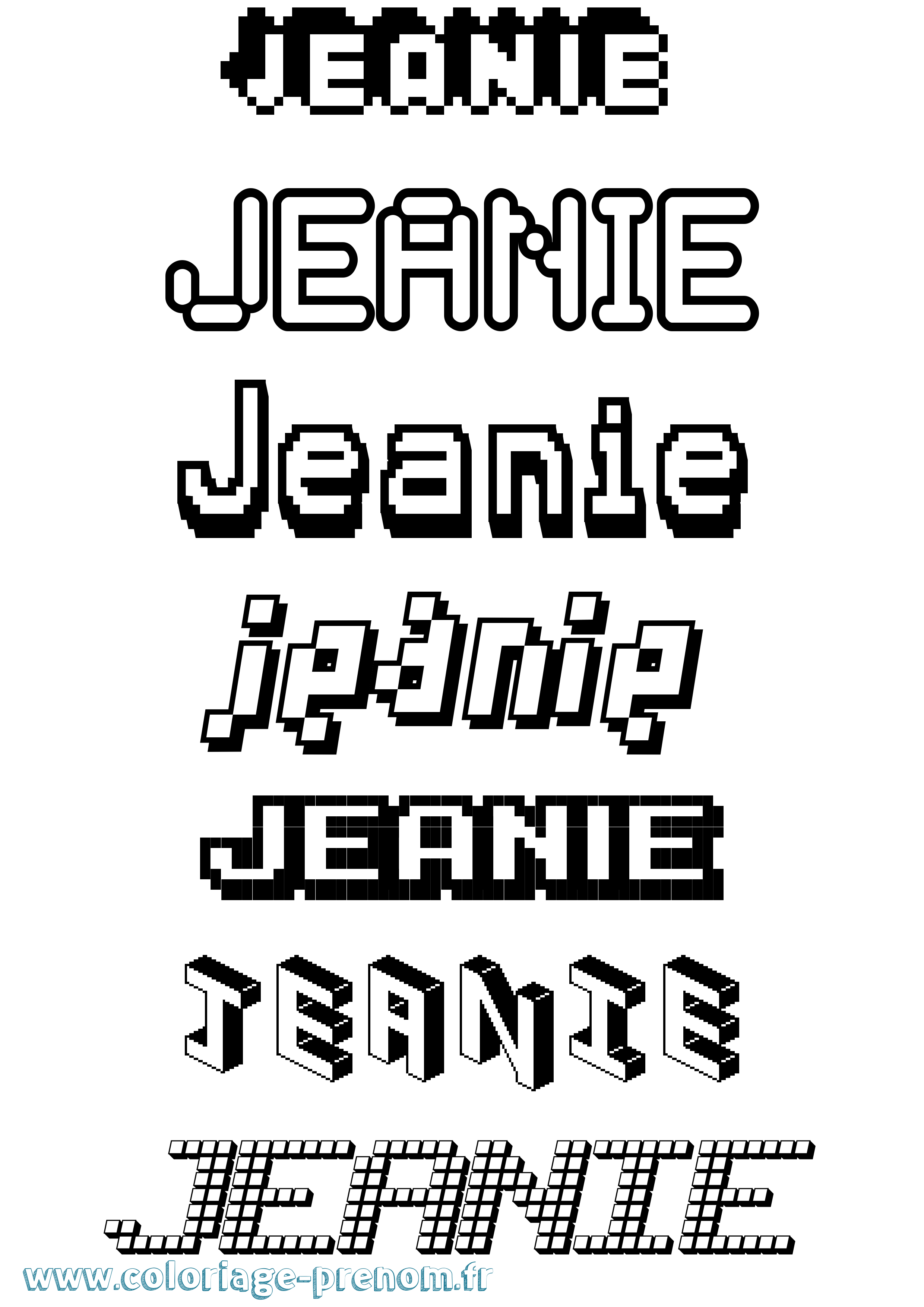 Coloriage Jeanie Pixel Coloriage prénom Jeanie Pixel