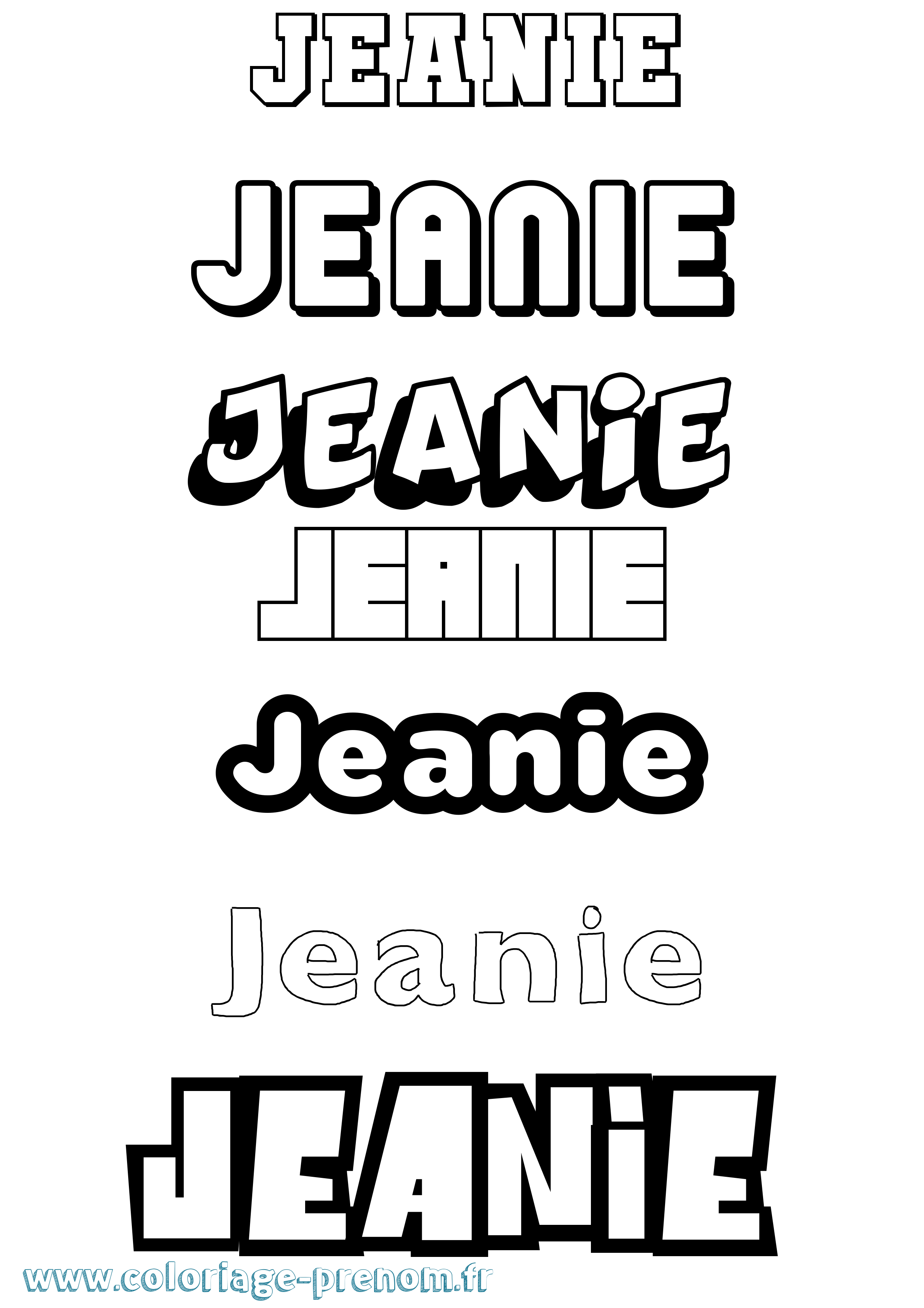 Coloriage Jeanie Simple Coloriage prénom Jeanie Simple