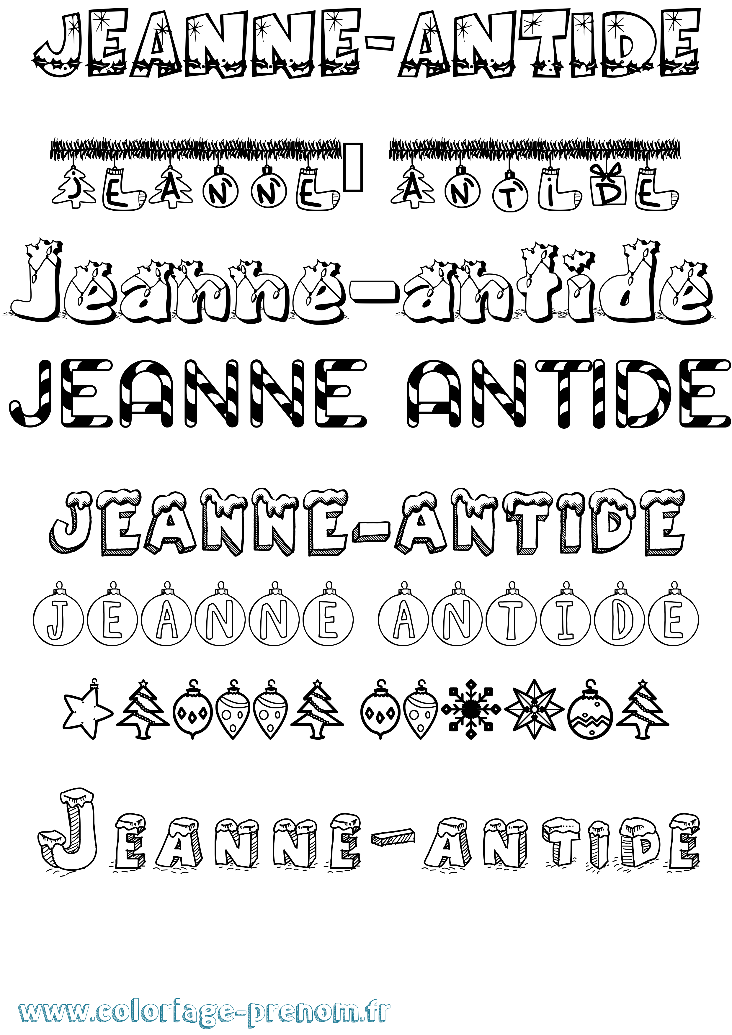 Coloriage Jeanne-Antide Noël Coloriage prénom Jeanne-Antide Noël