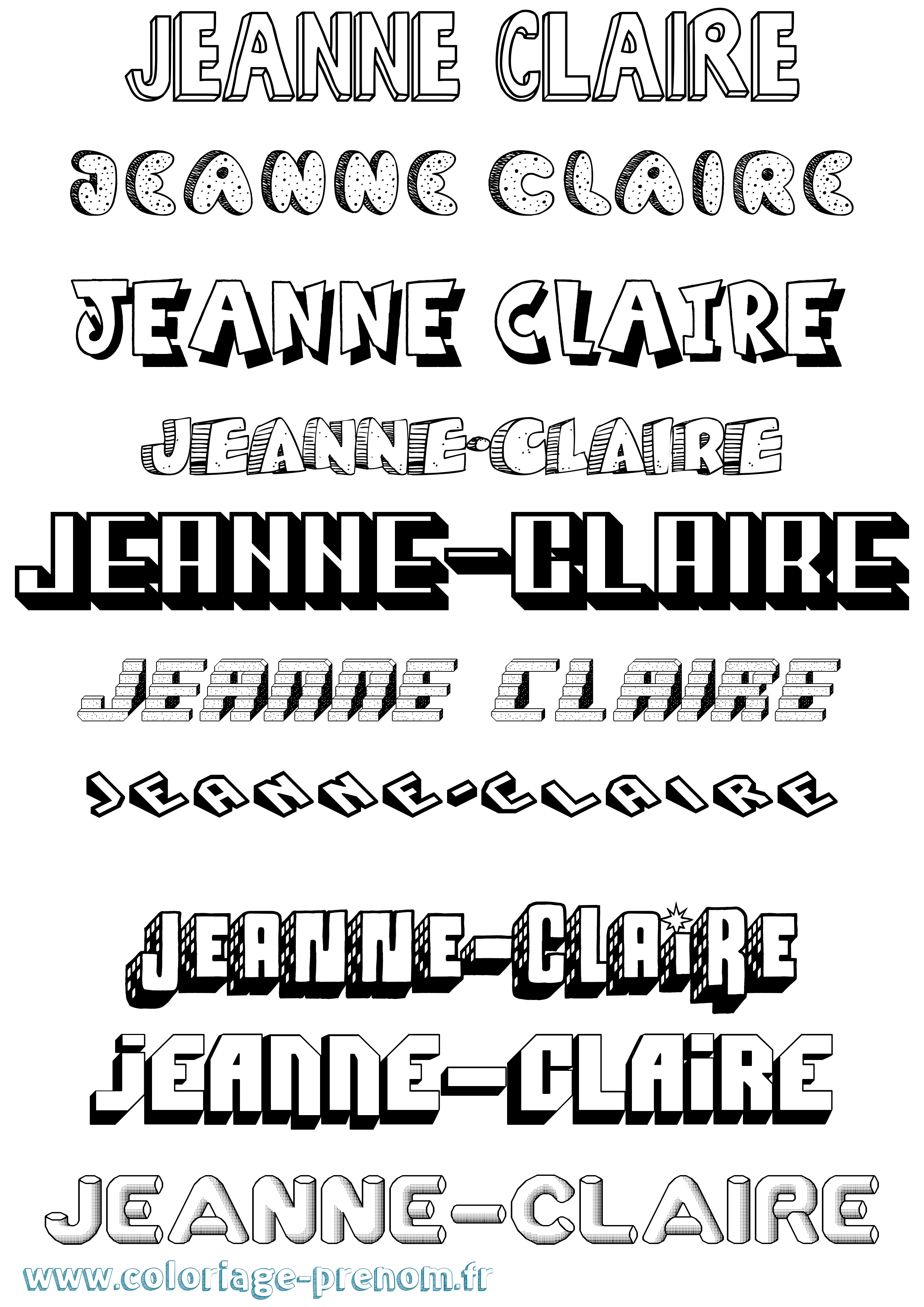 Coloriage Jeanne-Claire Effet 3D Coloriage prénom Jeanne-Claire Effet 3D