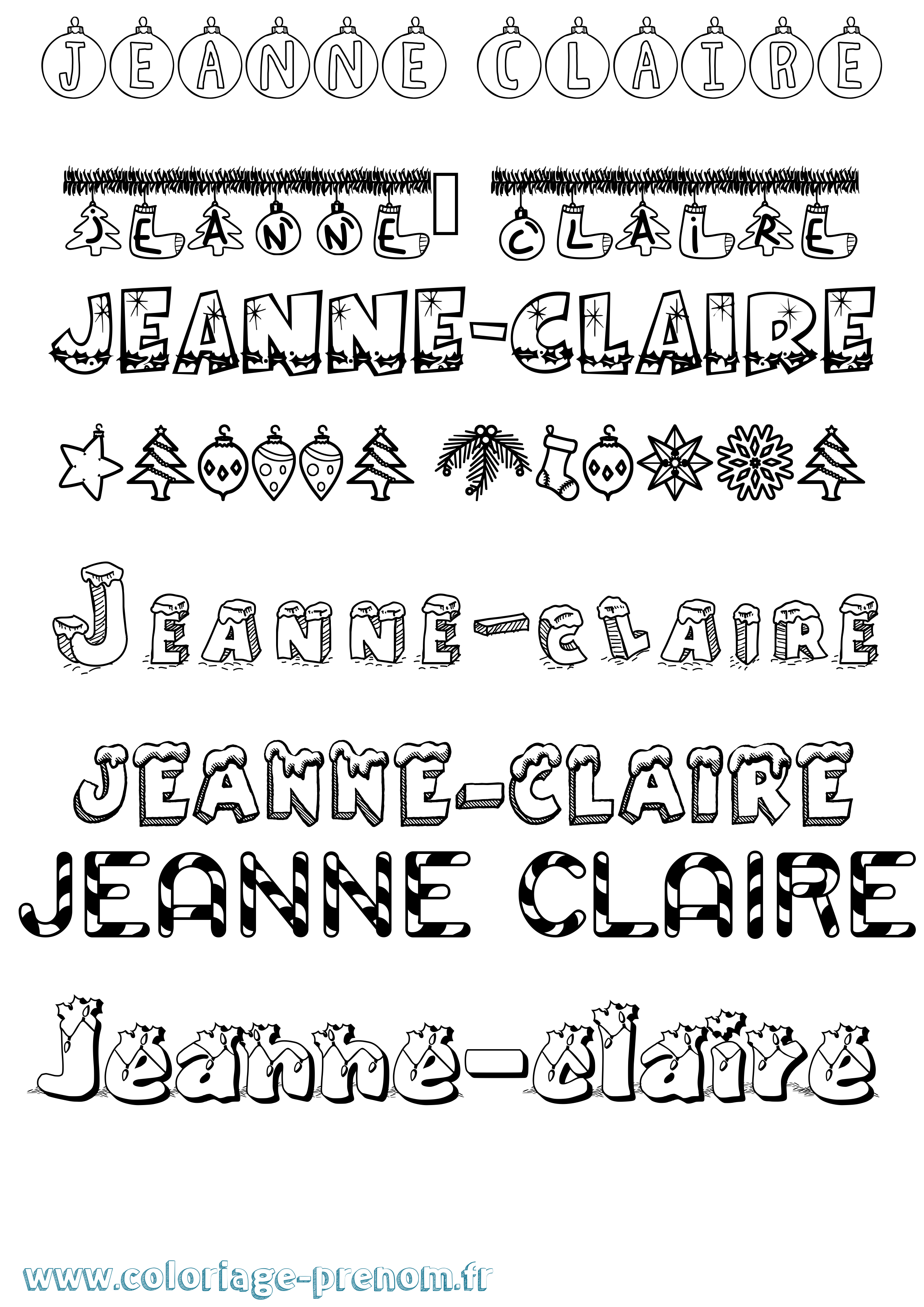 Coloriage Jeanne-Claire Noël Coloriage prénom Jeanne-Claire Noël