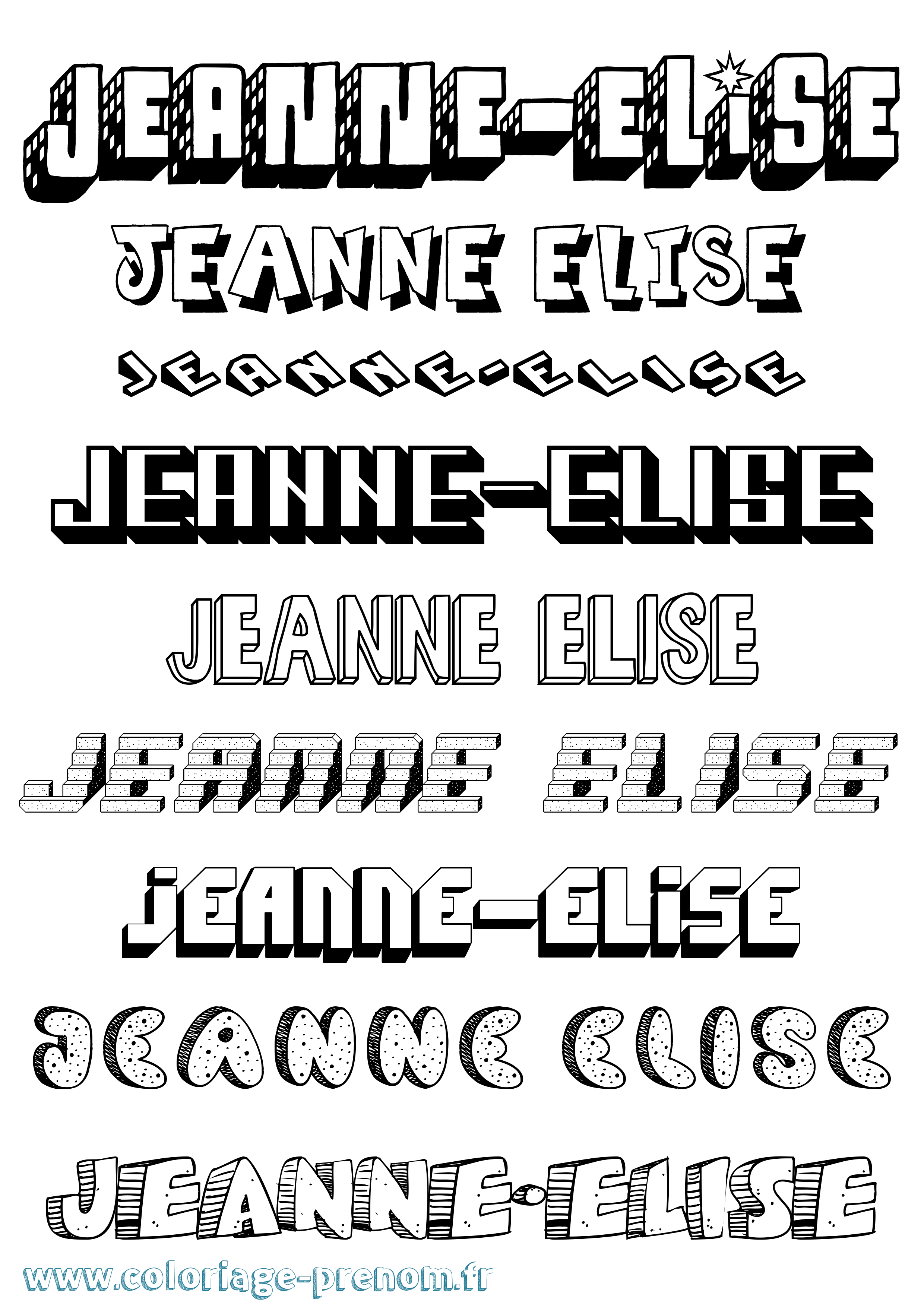 Coloriage Jeanne-Elise Effet 3D Coloriage prénom Jeanne-Elise Effet 3D