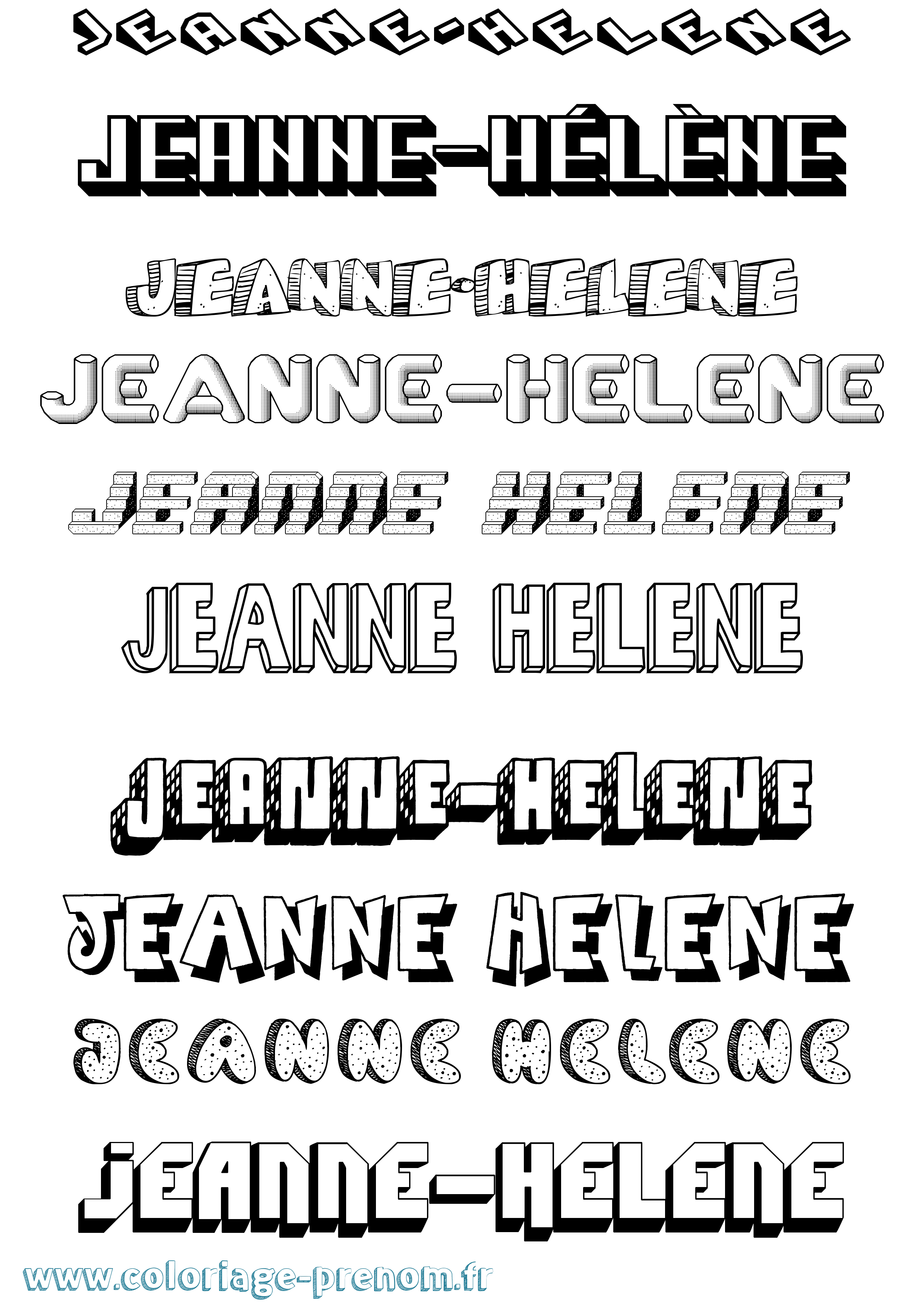 Coloriage Jeanne-Hélène Effet 3D Coloriage prénom Jeanne-Hélène Effet 3D
