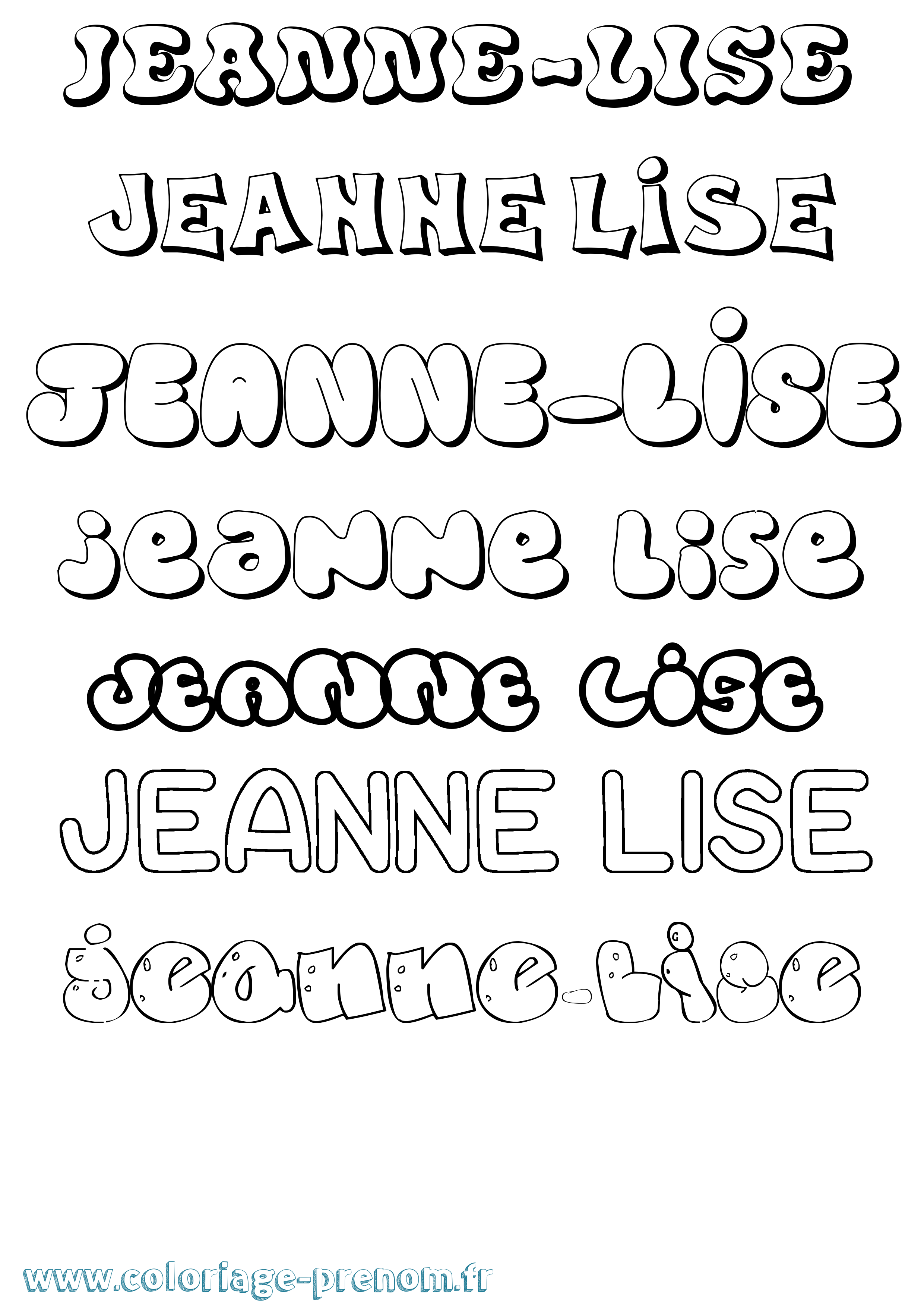 Coloriage Jeanne-Lise Bubble Coloriage prénom Jeanne-Lise Bubble