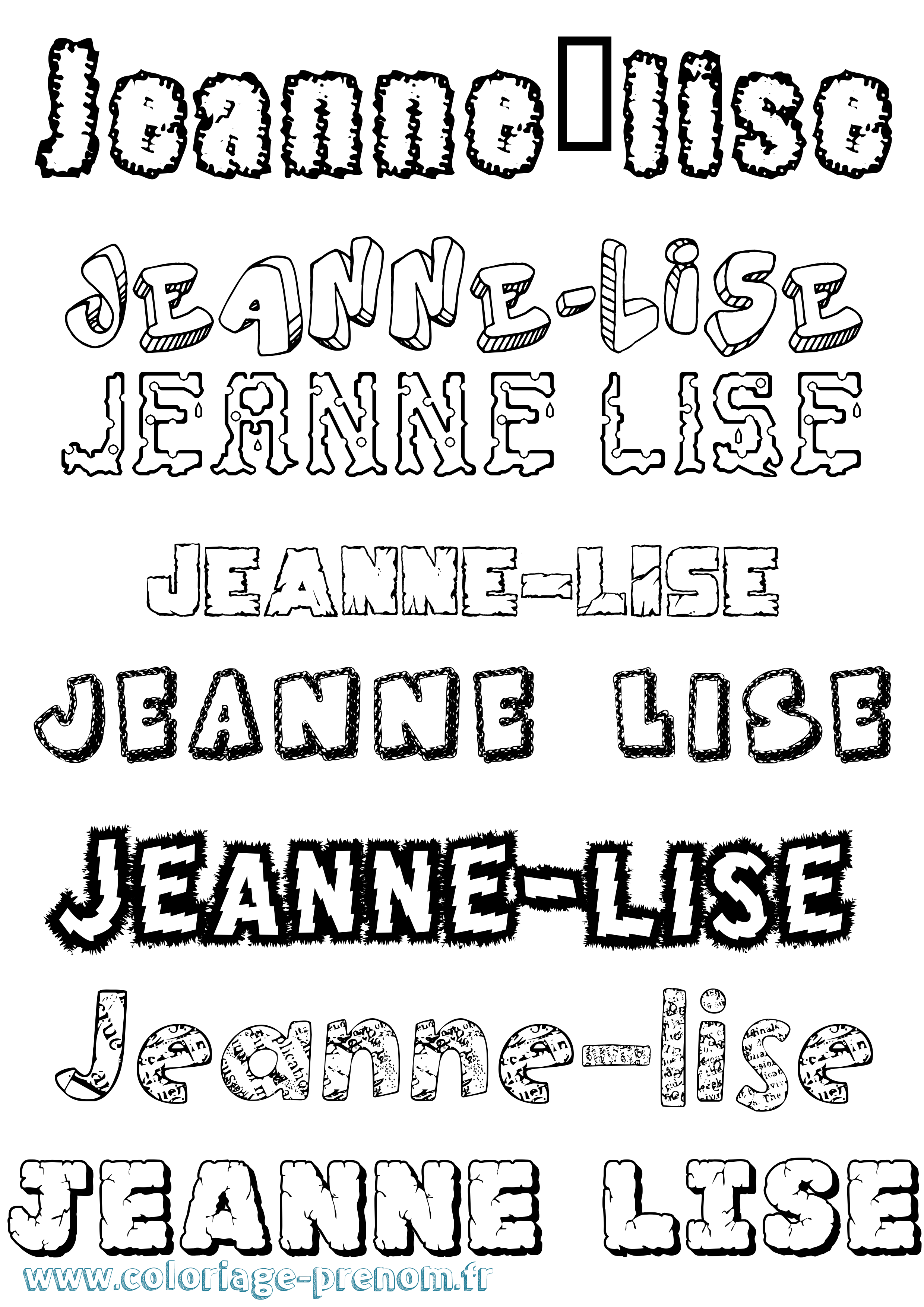 Coloriage Jeanne-Lise Destructuré Coloriage prénom Jeanne-Lise Destructuré