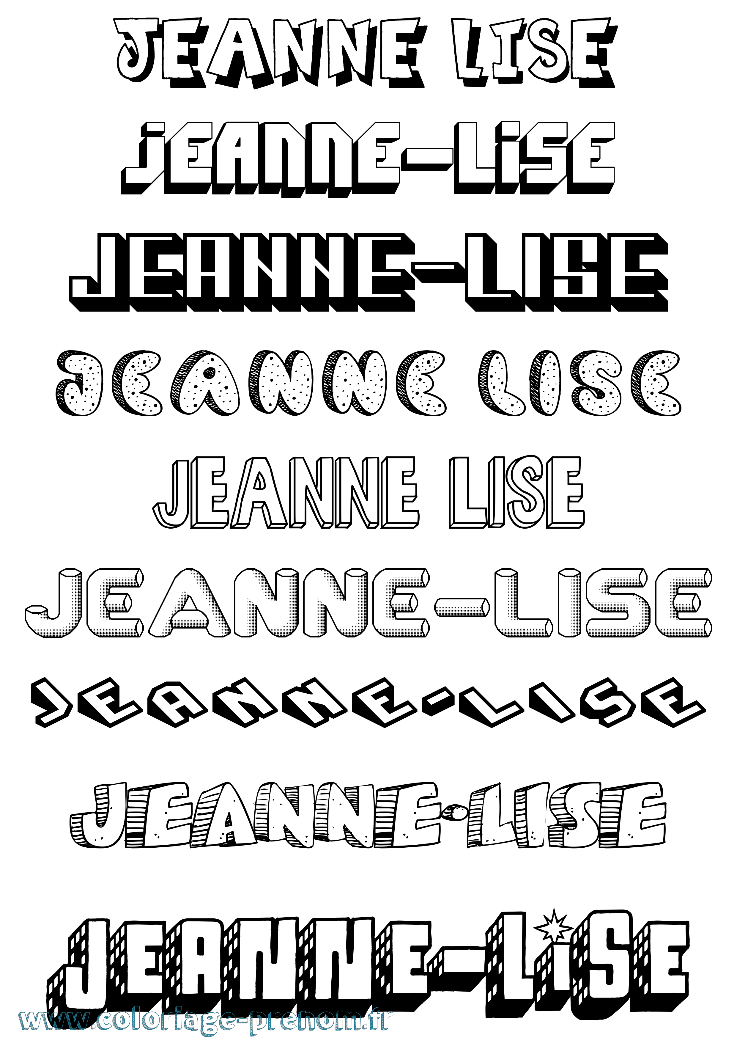 Coloriage Jeanne-Lise Effet 3D Coloriage prénom Jeanne-Lise Effet 3D