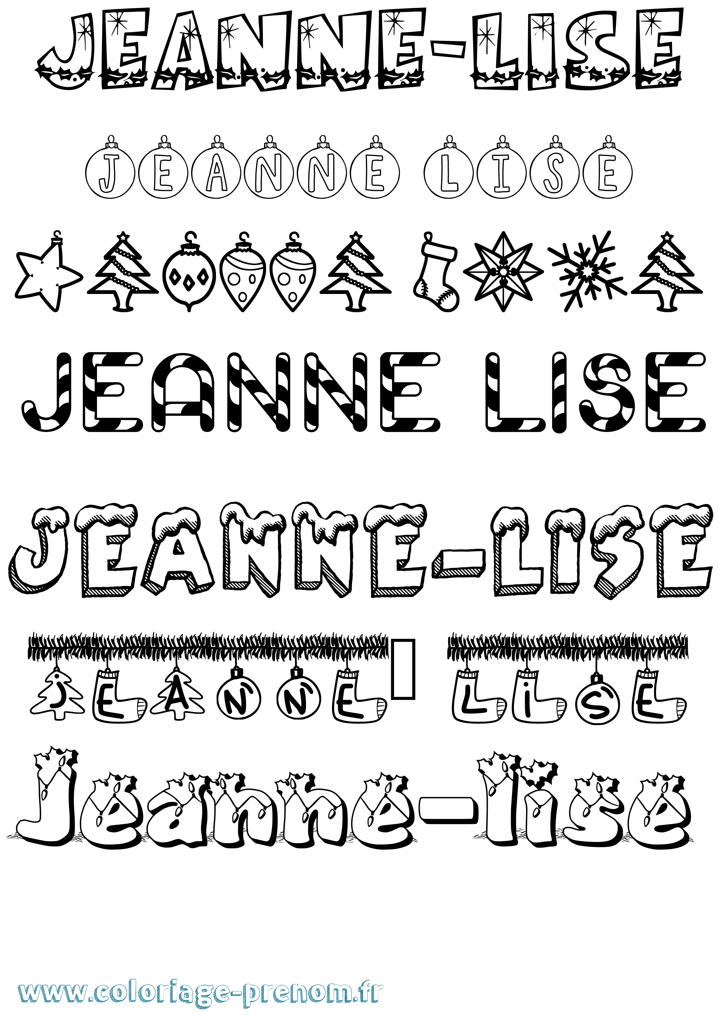 Coloriage Jeanne-Lise Noël Coloriage prénom Jeanne-Lise Noël