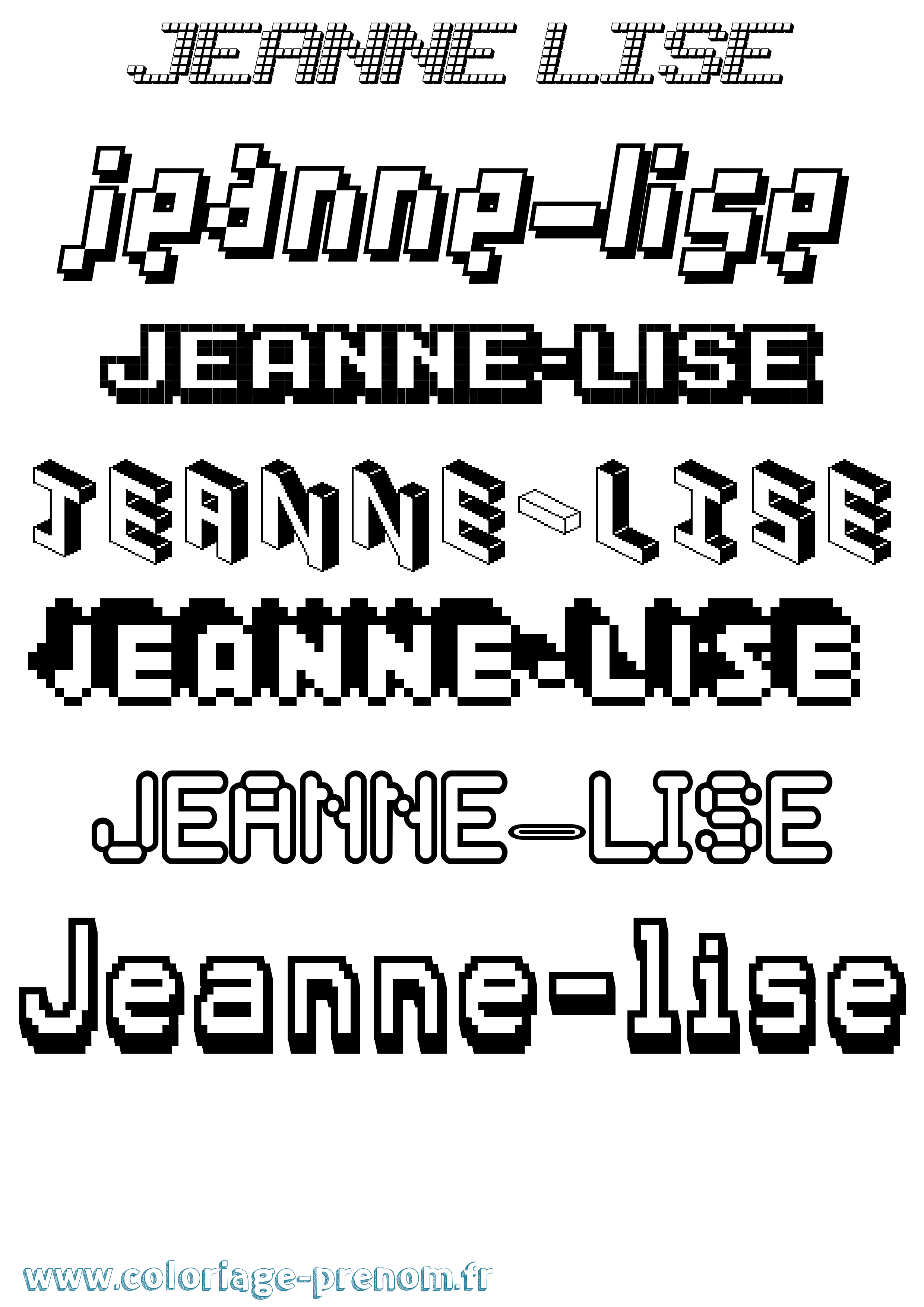 Coloriage Jeanne-Lise Pixel Coloriage prénom Jeanne-Lise Pixel