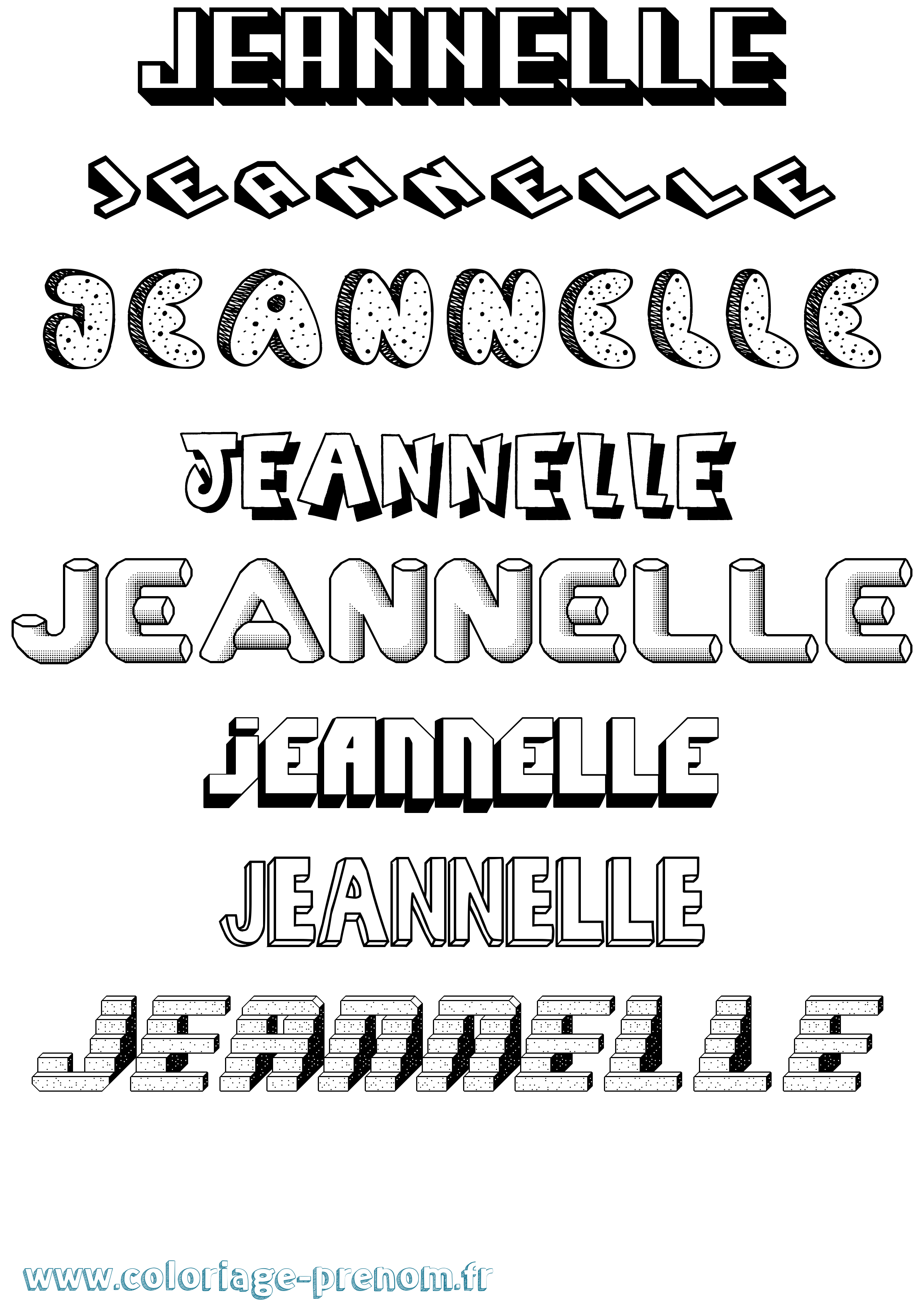 Coloriage Jeannelle Effet 3D Coloriage prénom Jeannelle Effet 3D