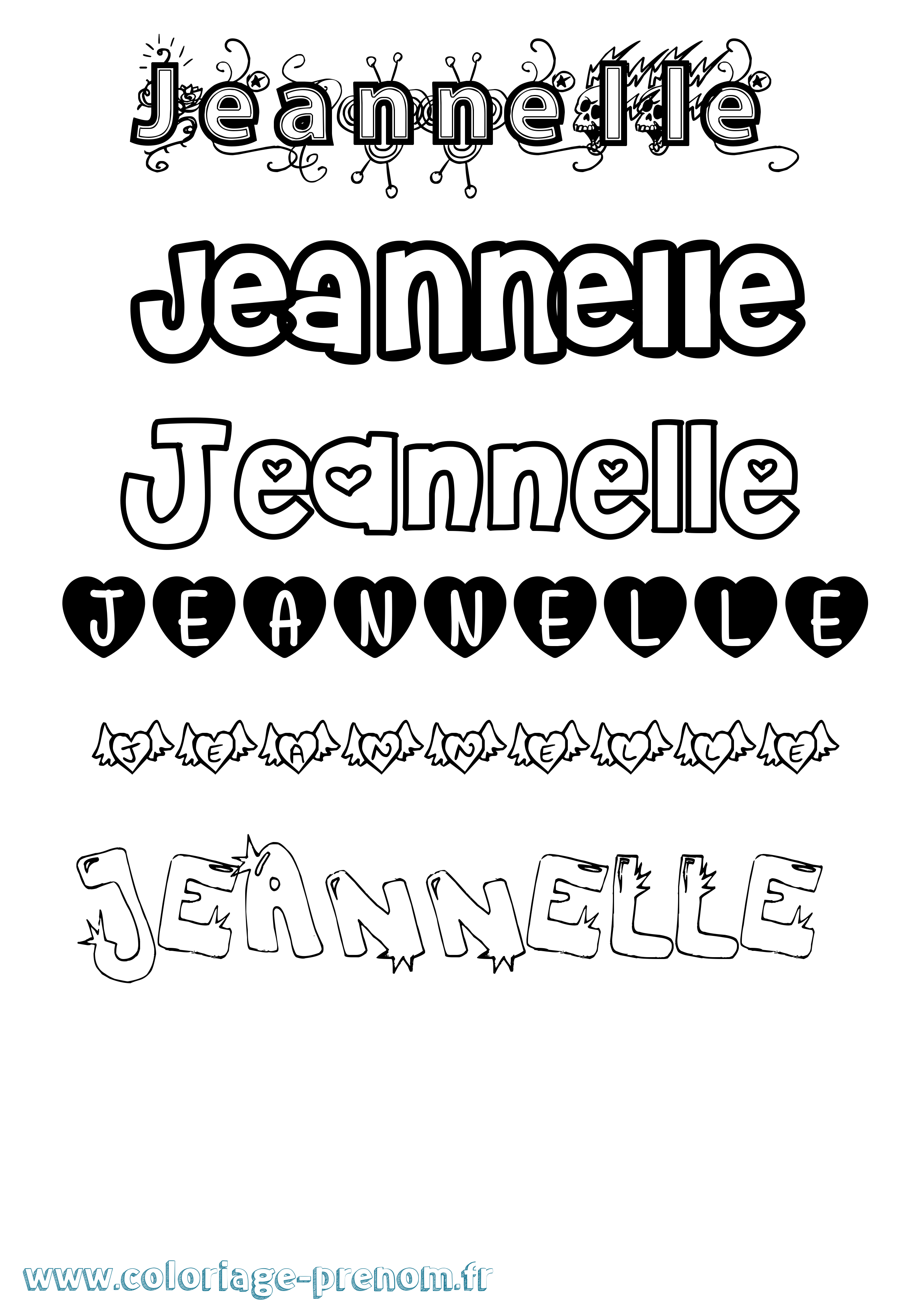 Coloriage Jeannelle Girly Coloriage prénom Jeannelle Girly