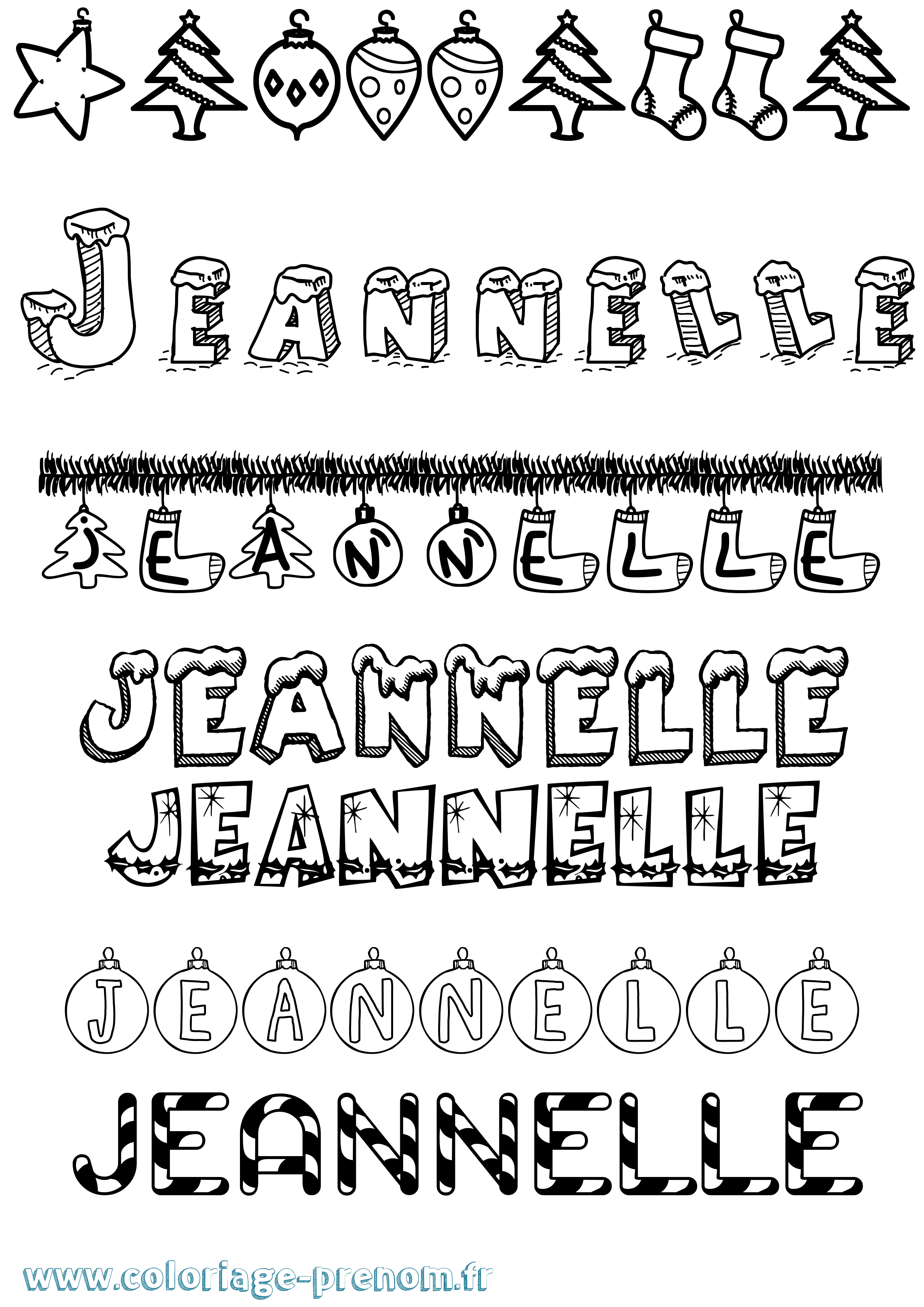 Coloriage Jeannelle Noël Coloriage prénom Jeannelle Noël