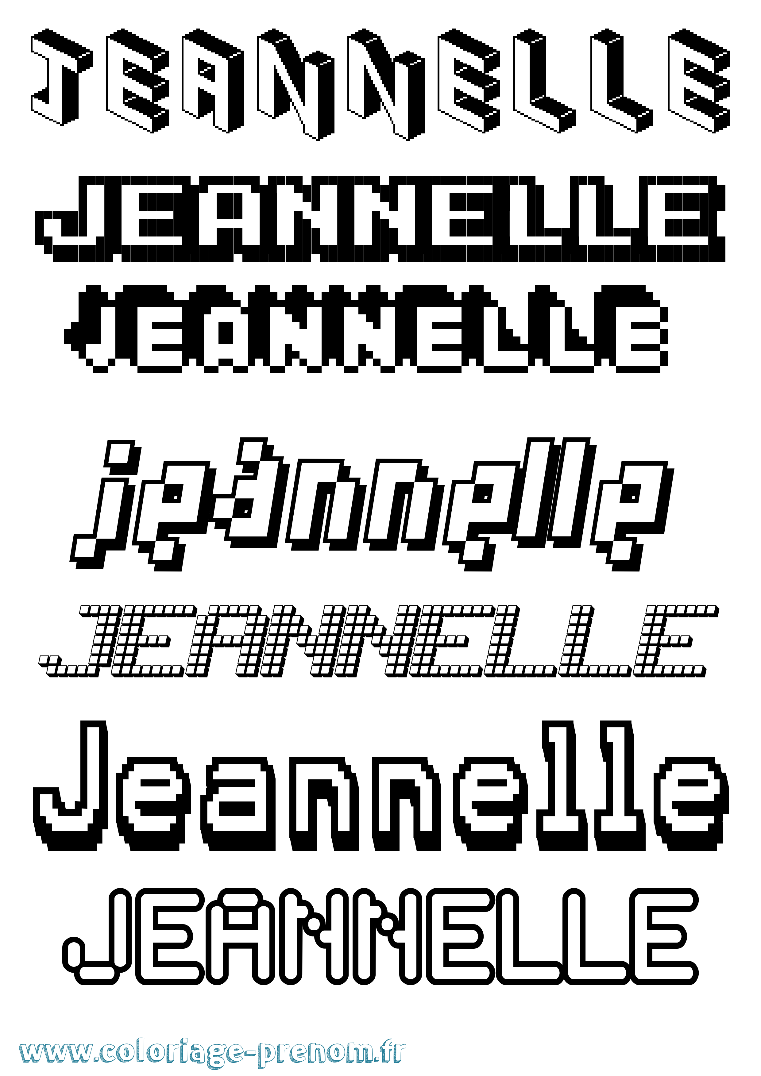 Coloriage Jeannelle Pixel Coloriage prénom Jeannelle Pixel