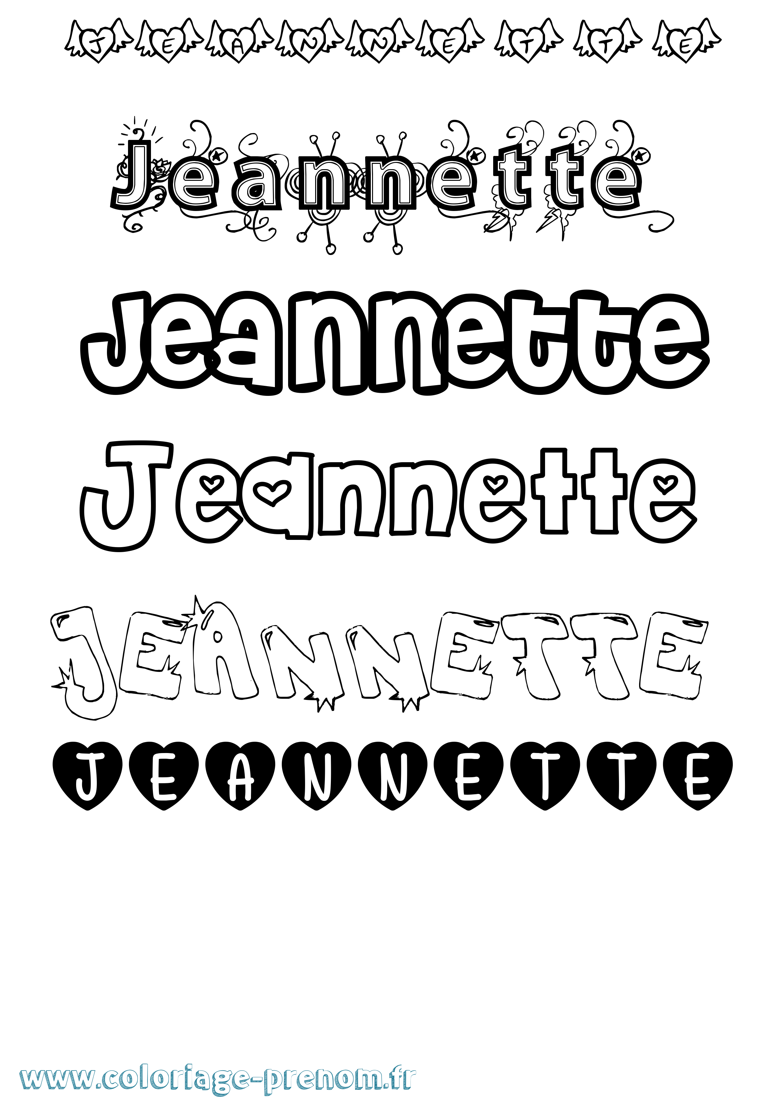 Coloriage Jeannette Girly Coloriage prénom Jeannette Girly