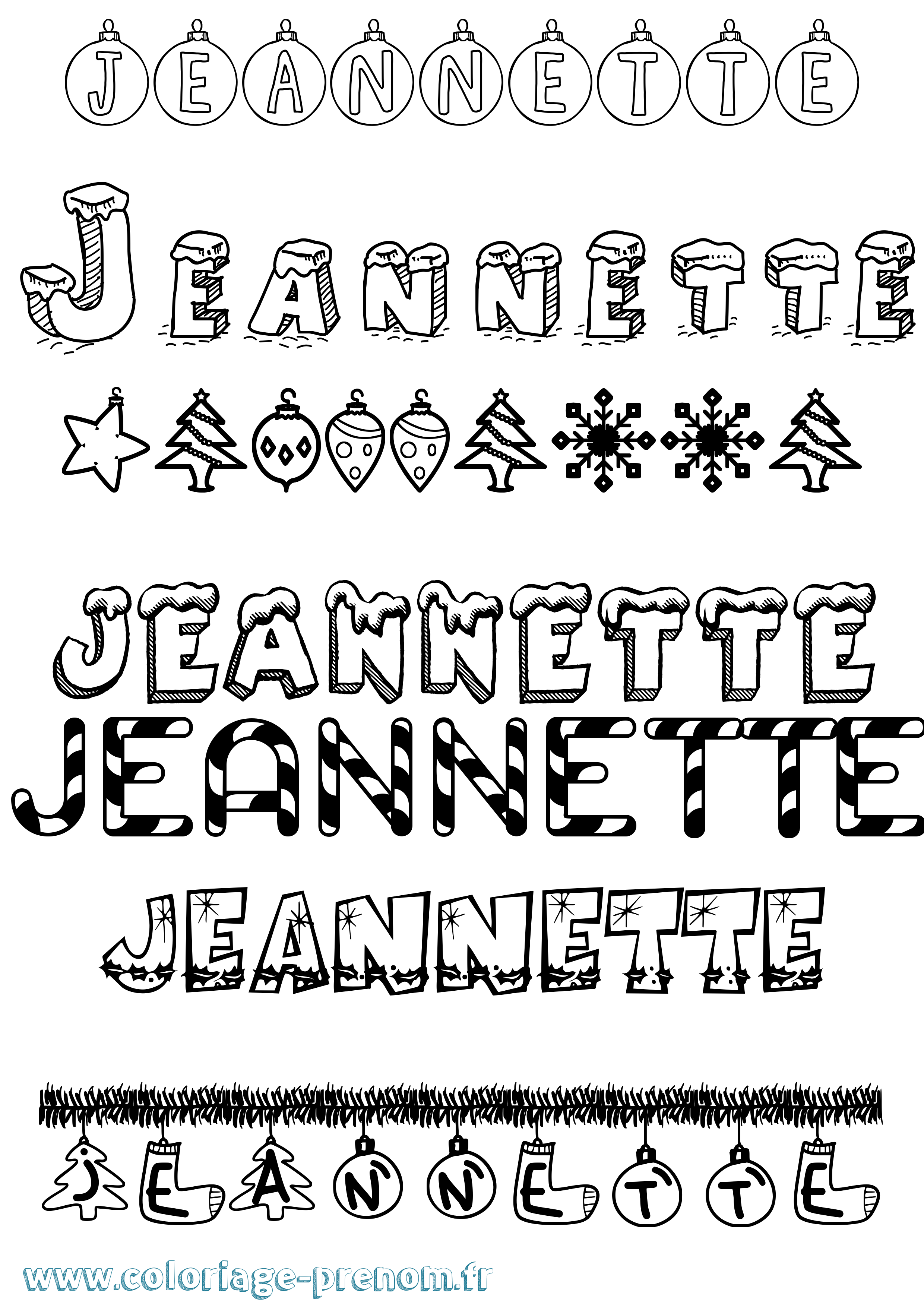 Coloriage Jeannette Noël Coloriage prénom Jeannette Noël