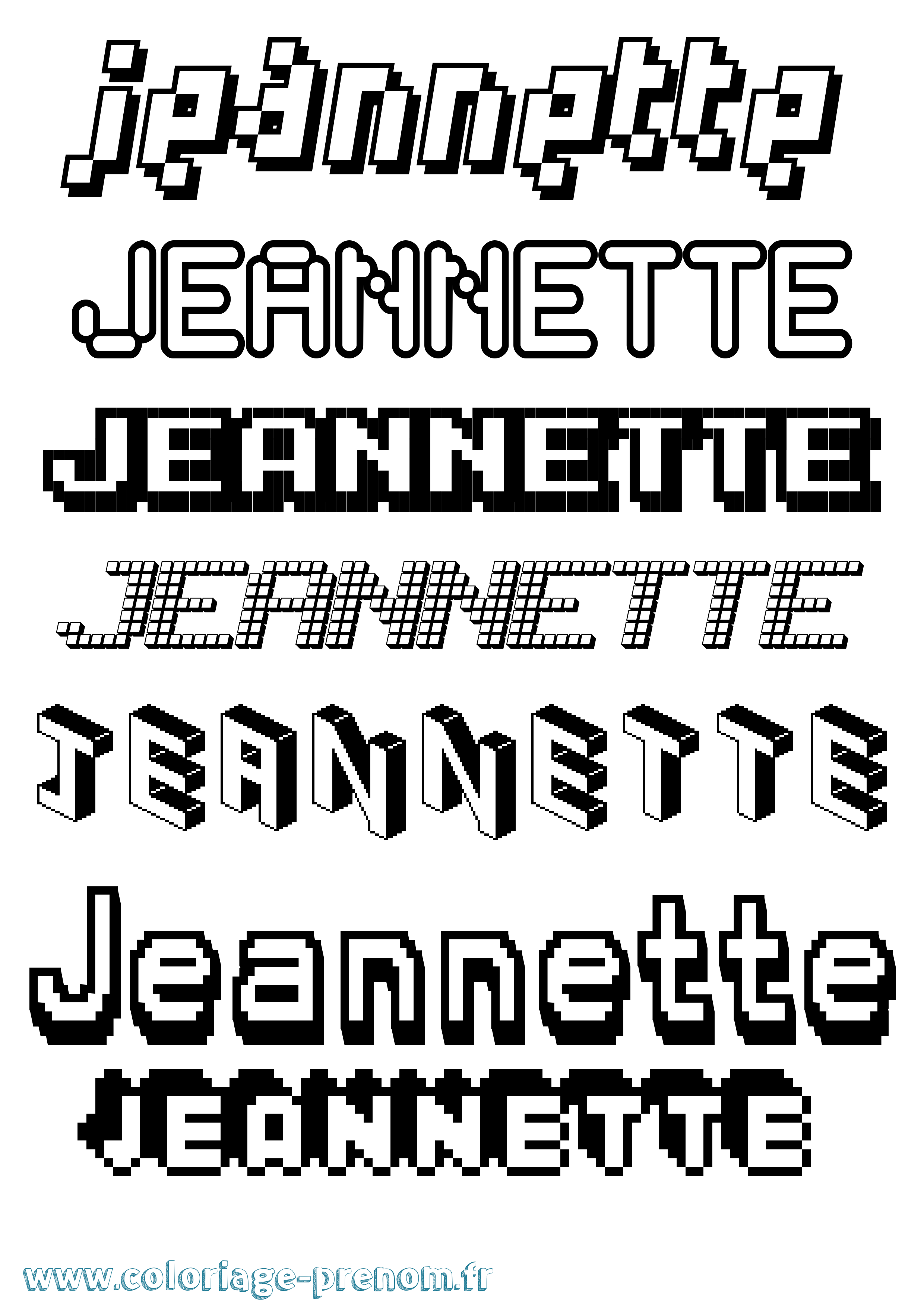 Coloriage Jeannette Pixel Coloriage prénom Jeannette Pixel