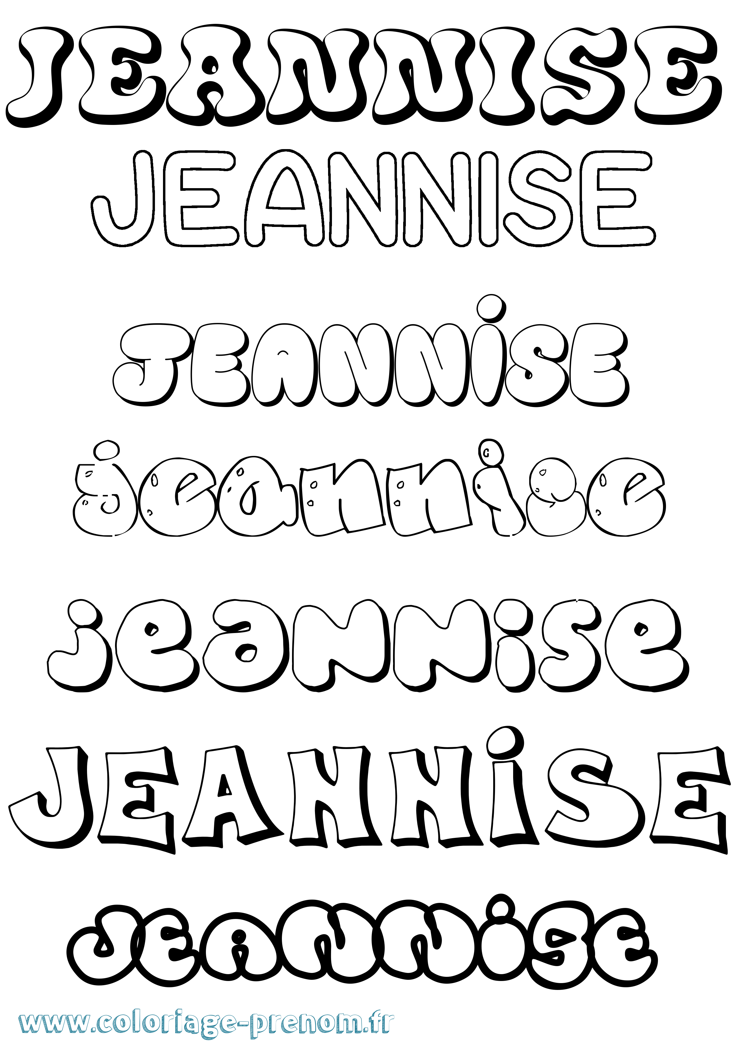 Coloriage Jeannise Bubble Coloriage prénom Jeannise Bubble