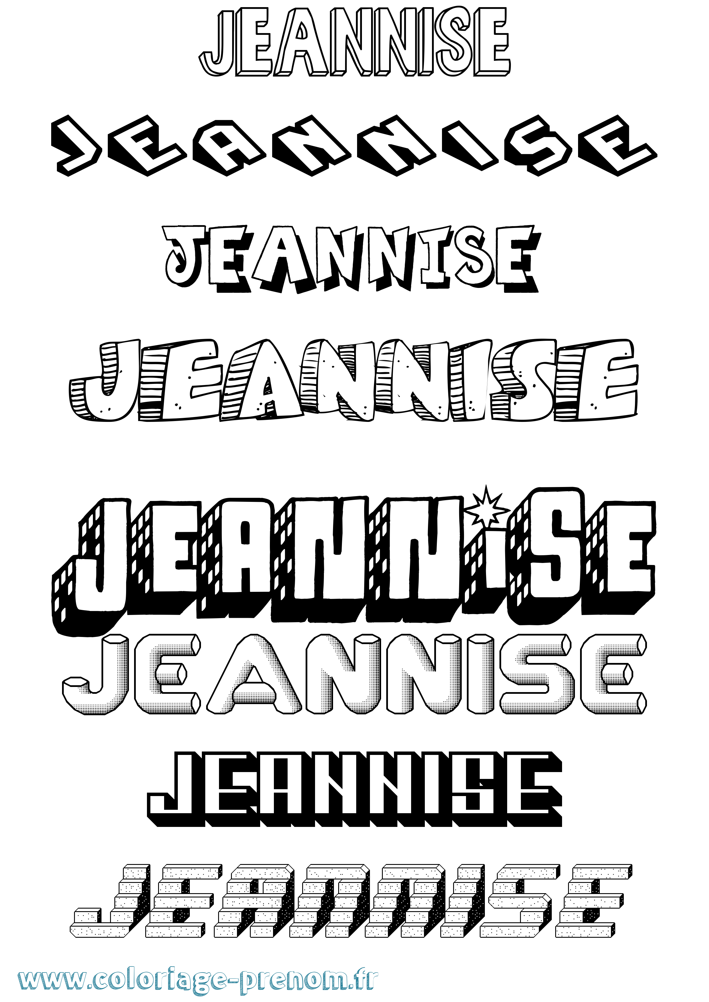 Coloriage Jeannise Effet 3D Coloriage prénom Jeannise Effet 3D