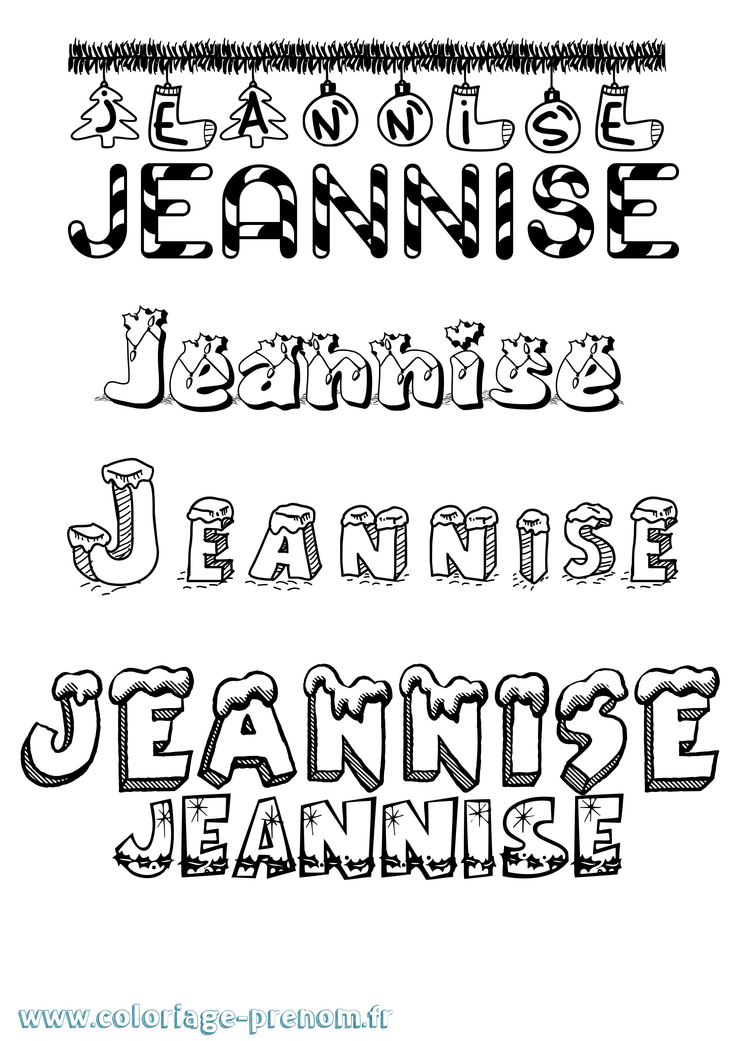 Coloriage Jeannise Noël Coloriage prénom Jeannise Noël