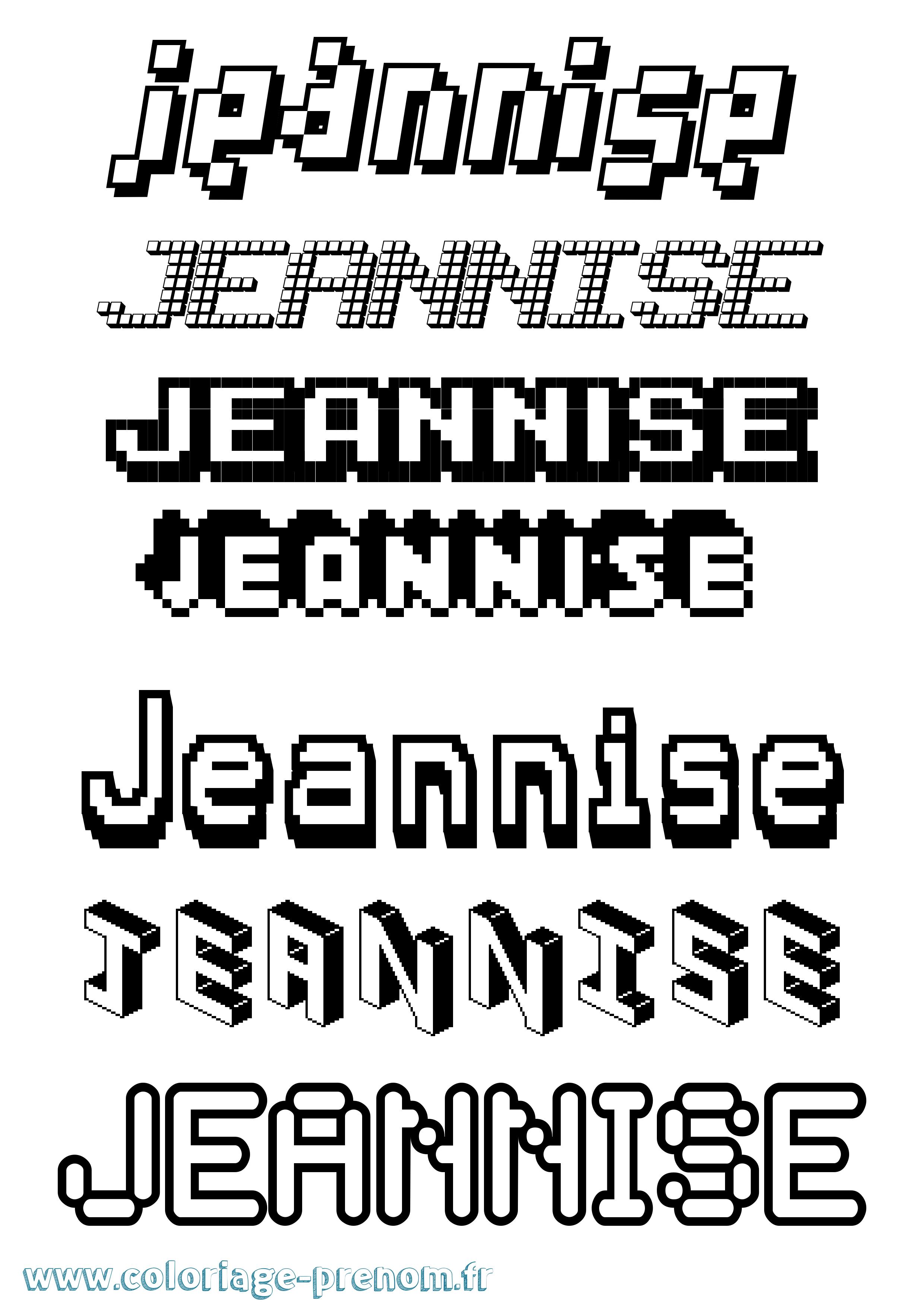 Coloriage Jeannise Pixel Coloriage prénom Jeannise Pixel