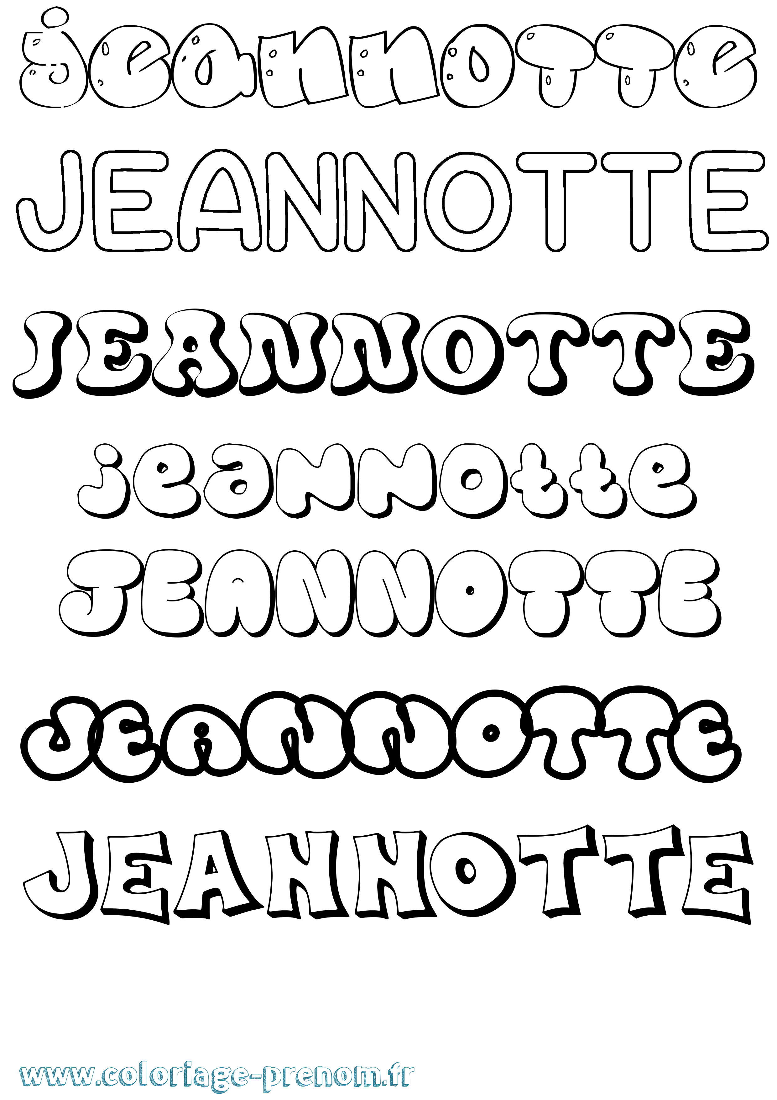 Coloriage Jeannotte Bubble Coloriage prénom Jeannotte Bubble