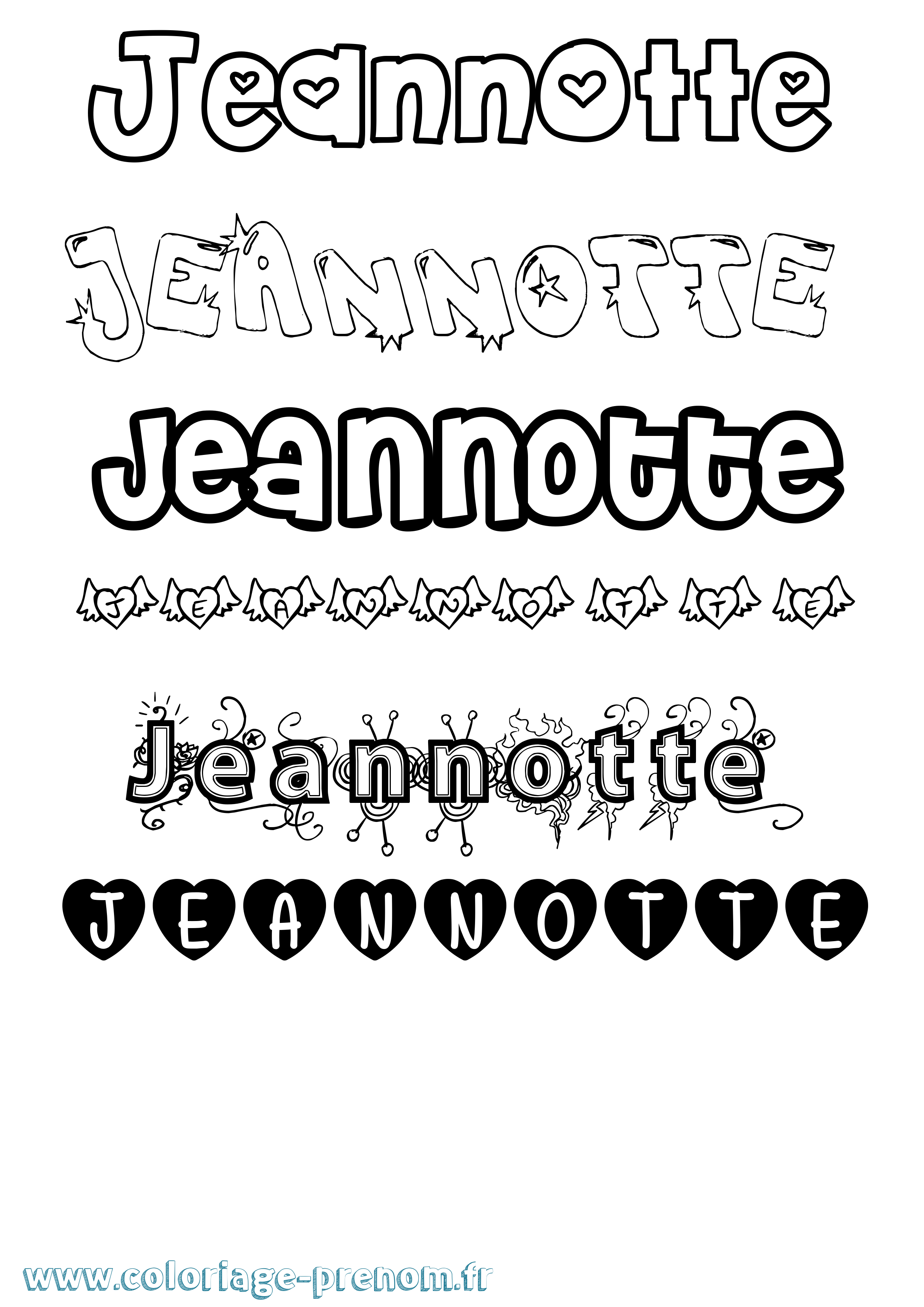 Coloriage Jeannotte Girly Coloriage prénom Jeannotte Girly