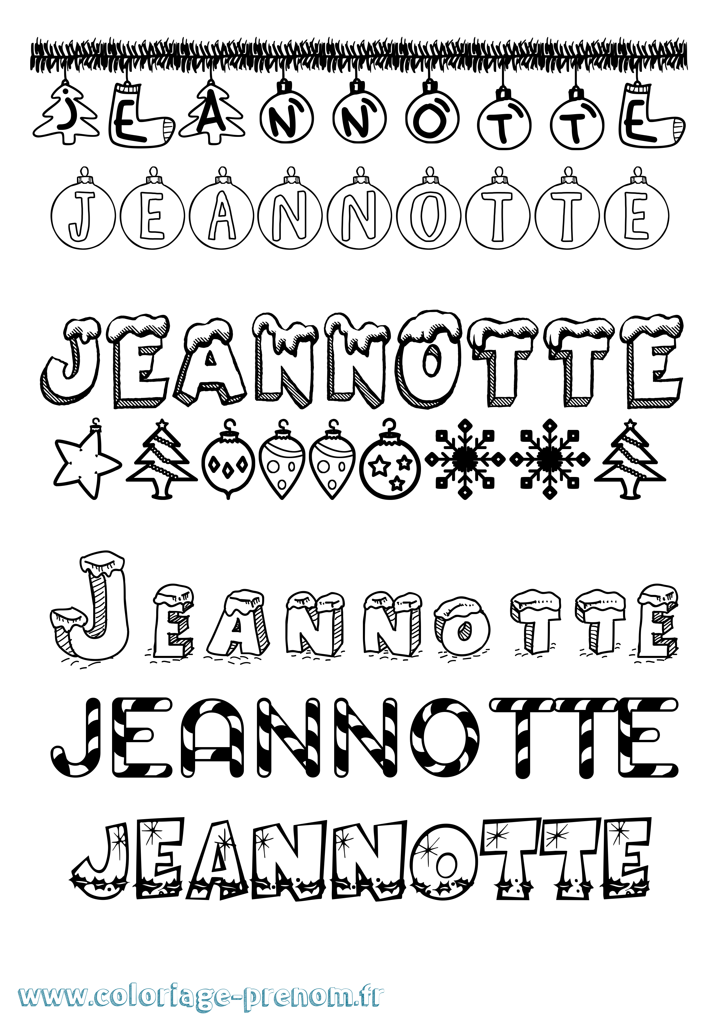 Coloriage Jeannotte Noël Coloriage prénom Jeannotte Noël