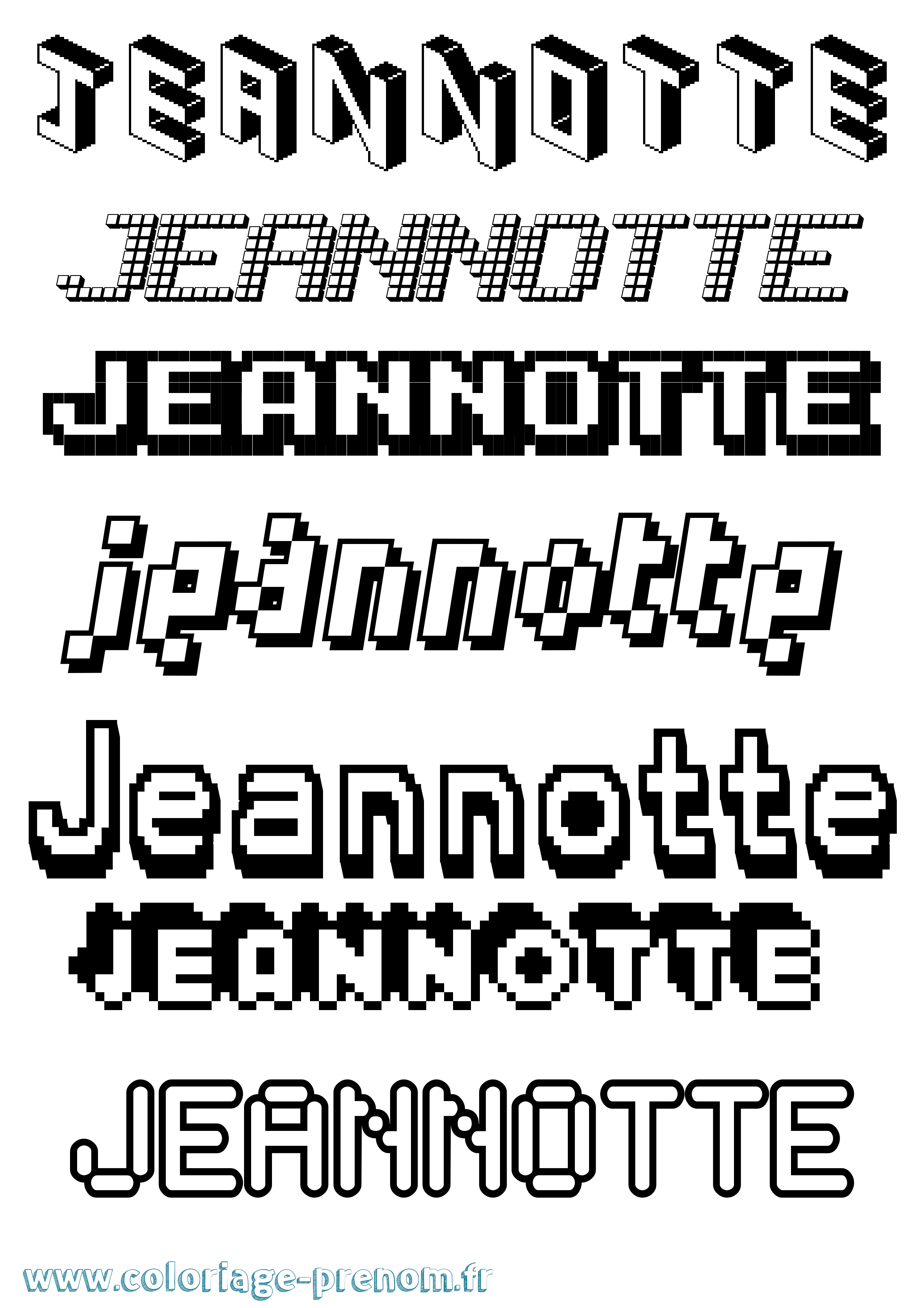 Coloriage Jeannotte Pixel Coloriage prénom Jeannotte Pixel