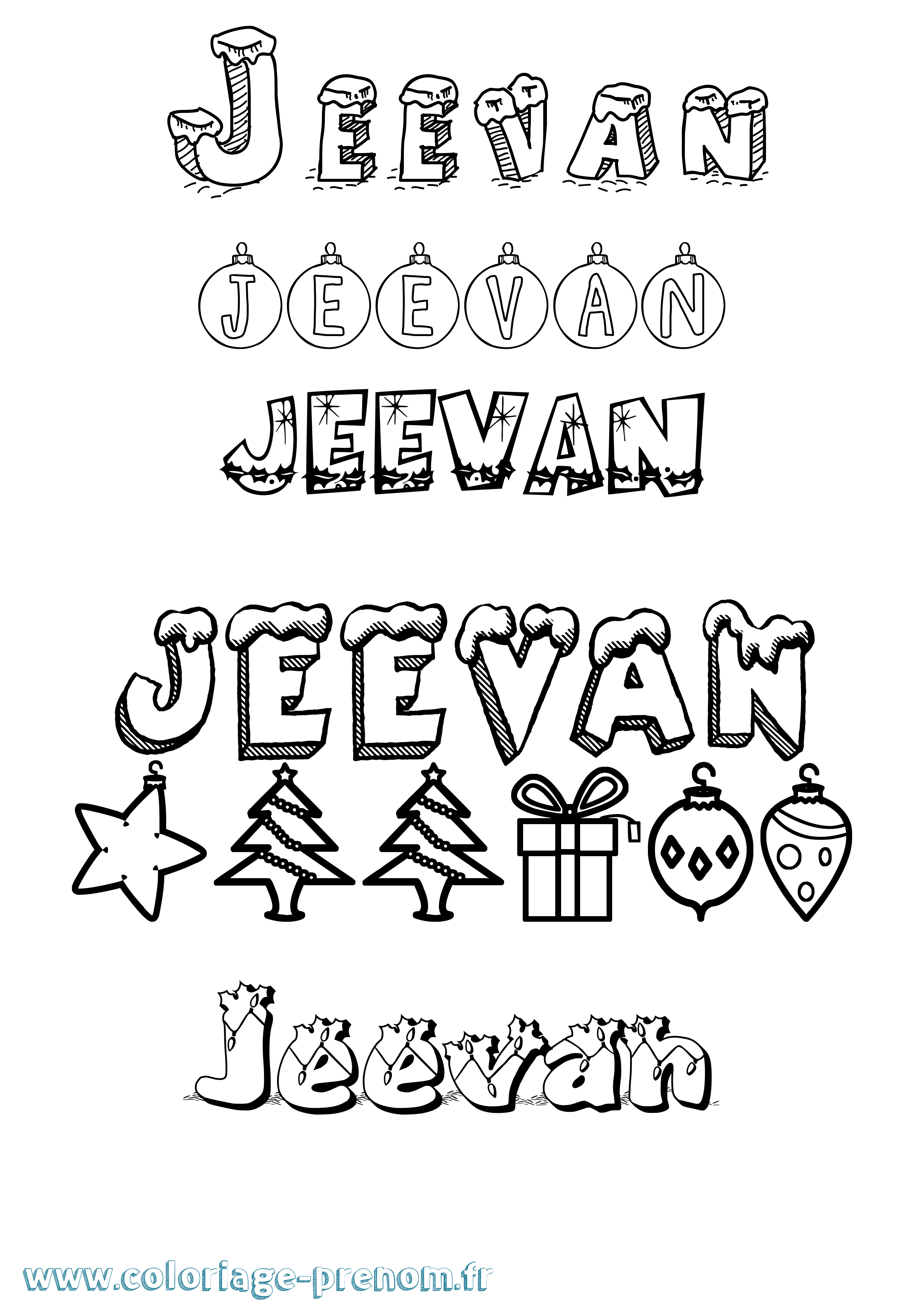 Coloriage Jeevan Noël Coloriage prénom Jeevan Noël