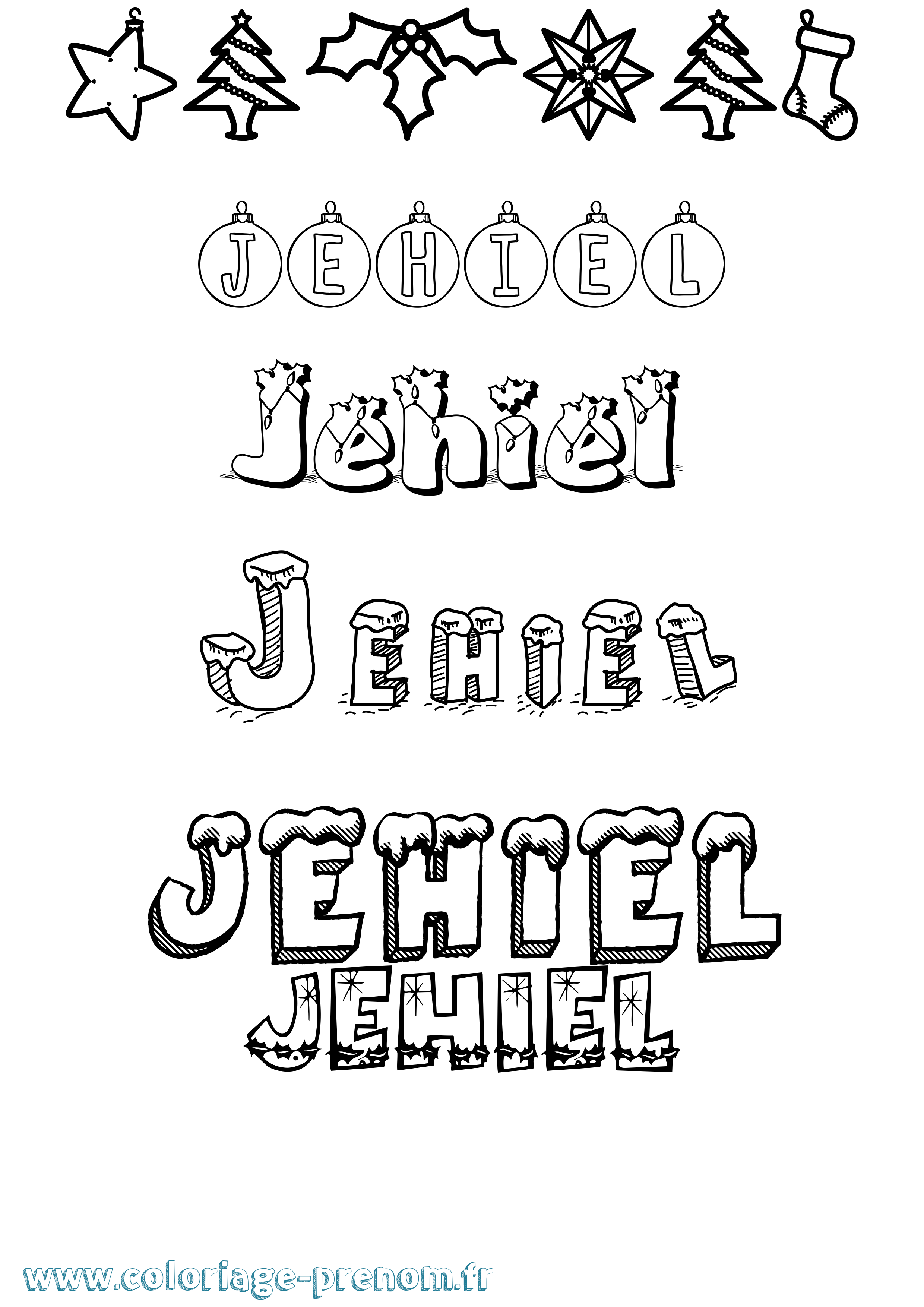Coloriage Jehiel Noël Coloriage prénom Jehiel Noël