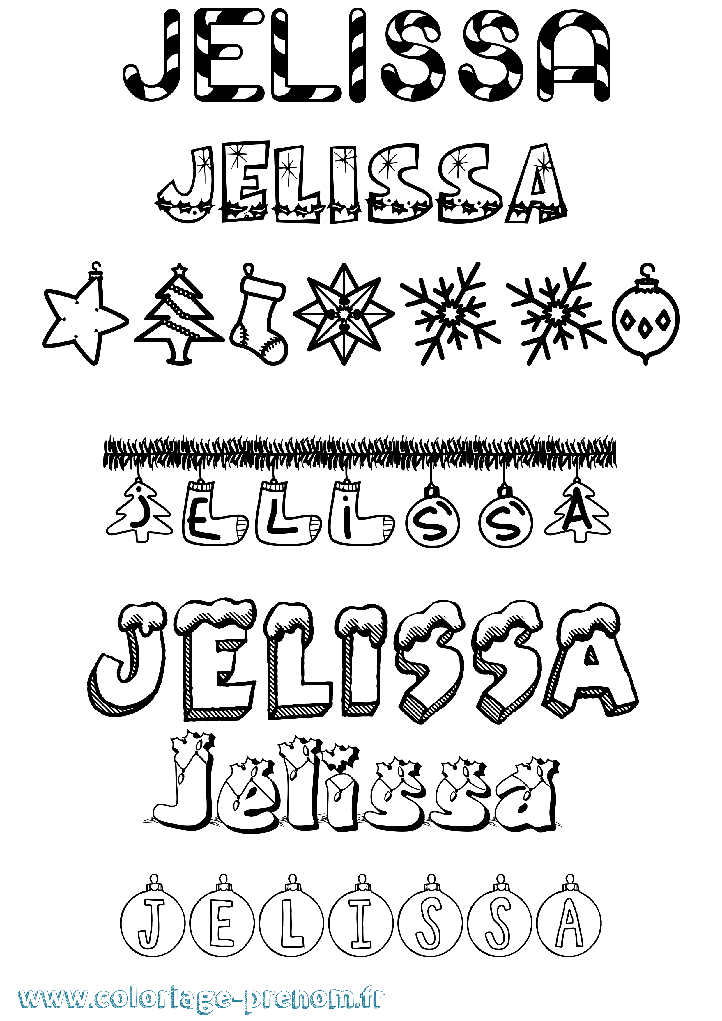 Coloriage Jelissa Noël Coloriage prénom Jelissa Noël